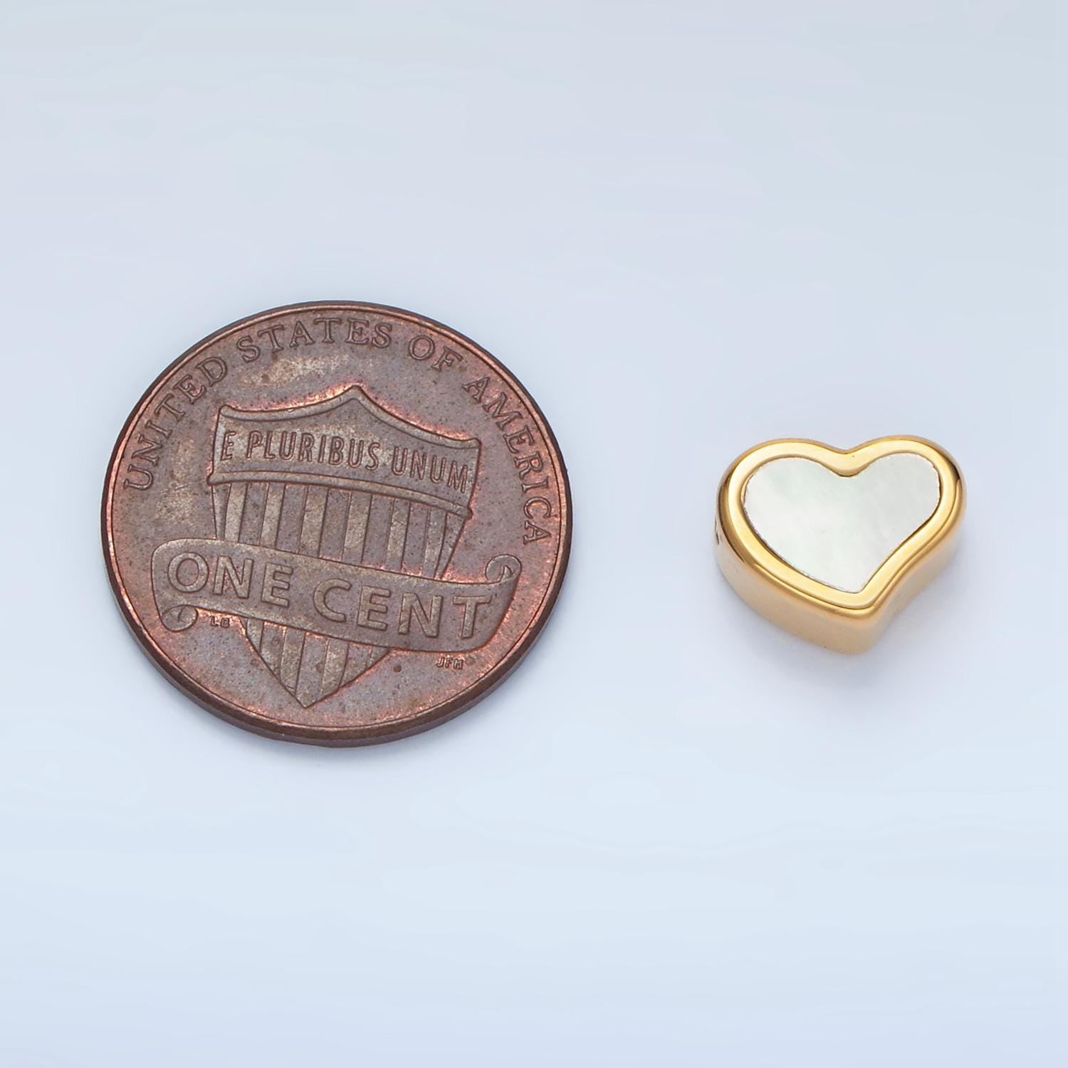 White Small Gold Stainless Steel Dainty Heart Love Charm Hole Spacer Bead, for DIY Charms Beaded Bracelet | B077