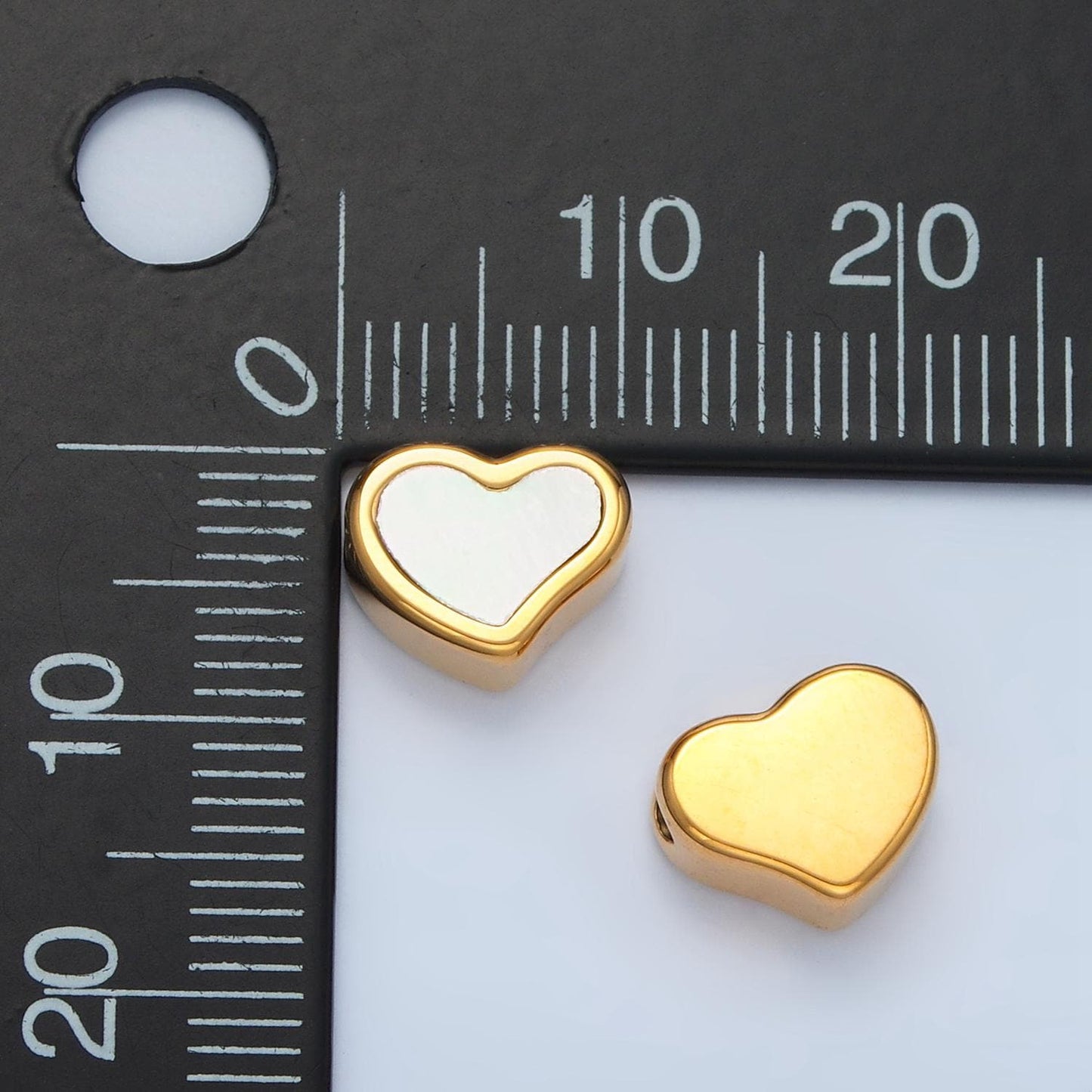 White Small Gold Stainless Steel Dainty Heart Love Charm Hole Spacer Bead, for DIY Charms Beaded Bracelet | B077