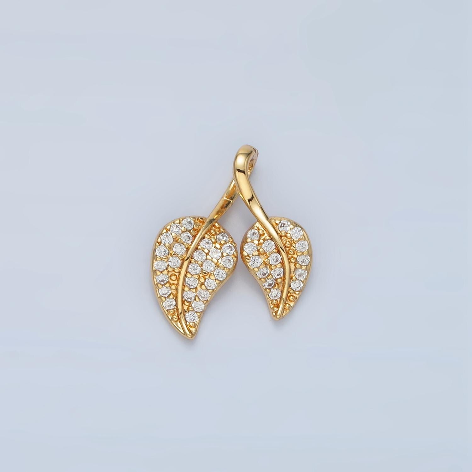 Mini CZ Gold Filled Leaf Charm, Earring, Necklace, Bracelet, Jewelry Pendant Charms AA860