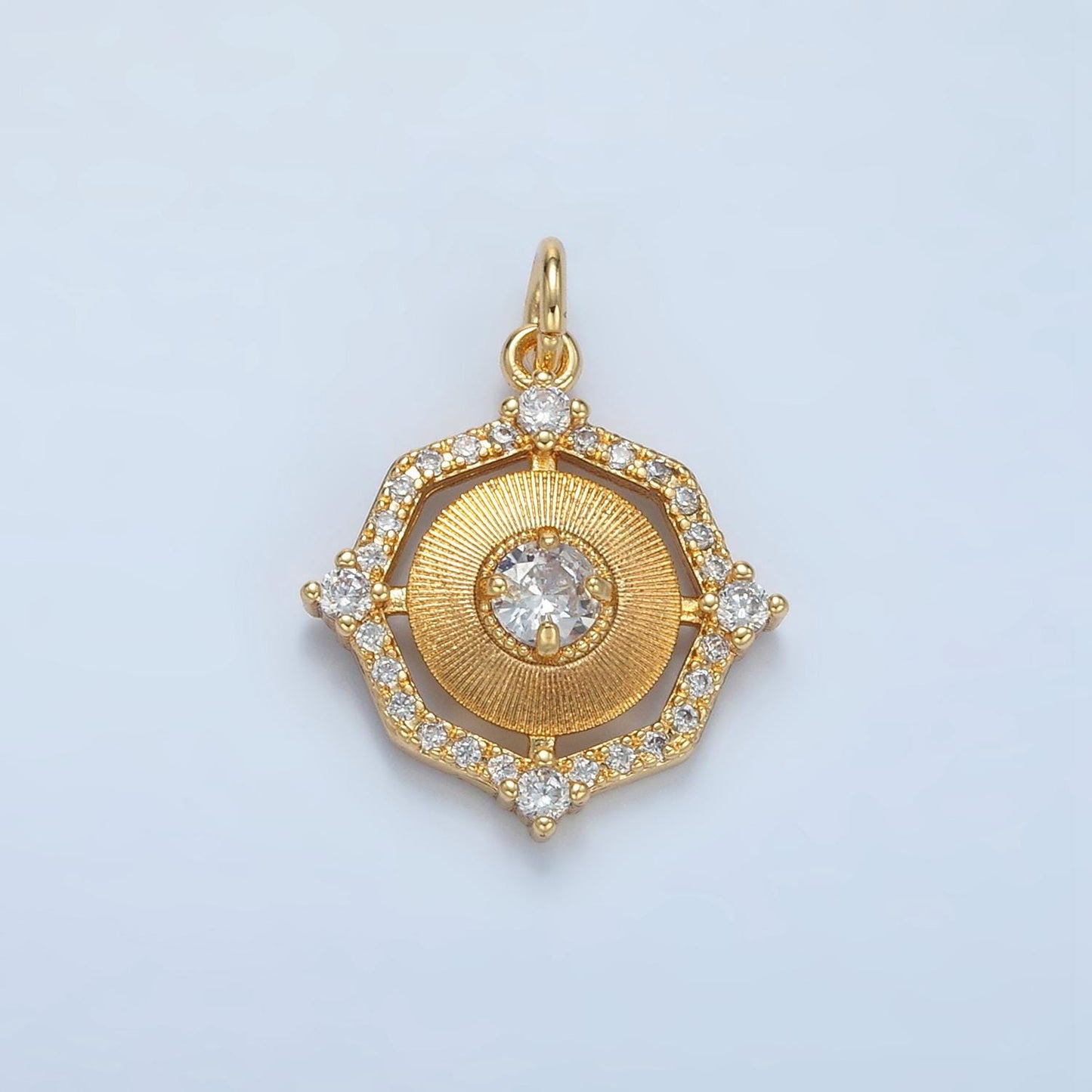 24K Gold Filled Geometric Sunburst CZ Micro Paved Open Charm | E-203