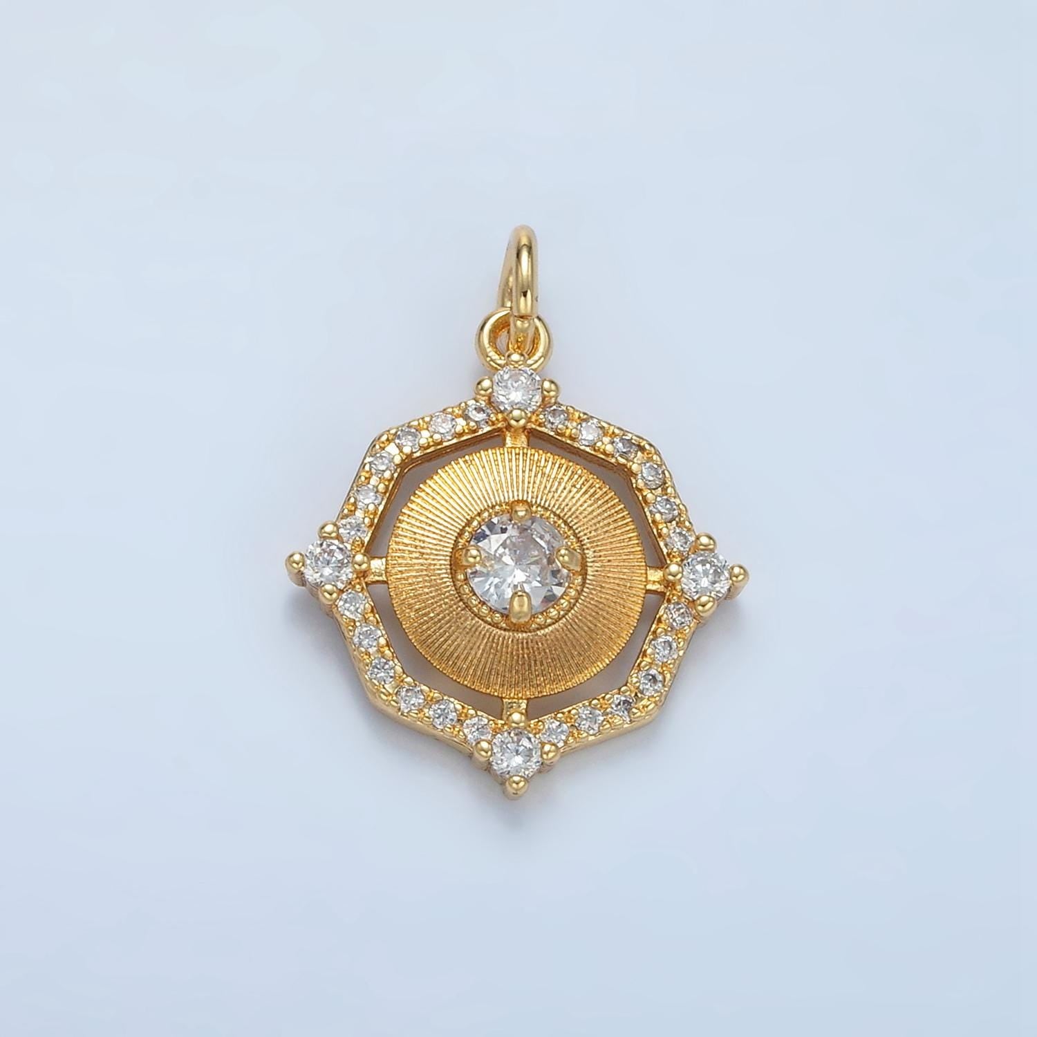 24K Gold Filled Geometric Sunburst CZ Micro Paved Open Charm | E-203