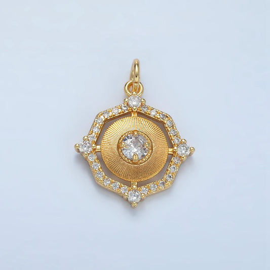 24K Gold Filled Geometric Sunburst CZ Micro Paved Open Charm | E-203
