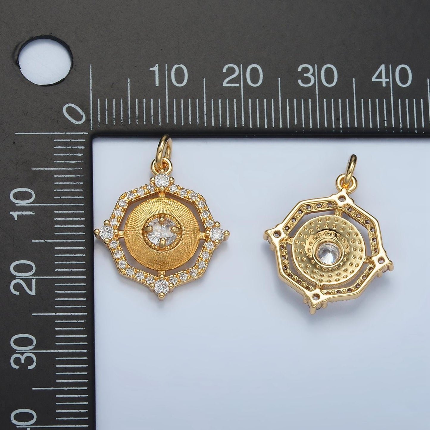 24K Gold Filled Geometric Sunburst CZ Micro Paved Open Charm | E-203