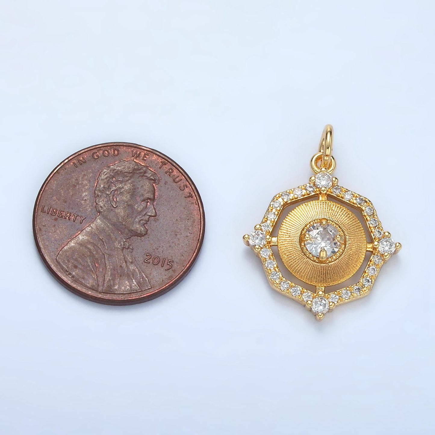 24K Gold Filled Geometric Sunburst CZ Micro Paved Open Charm | E-203