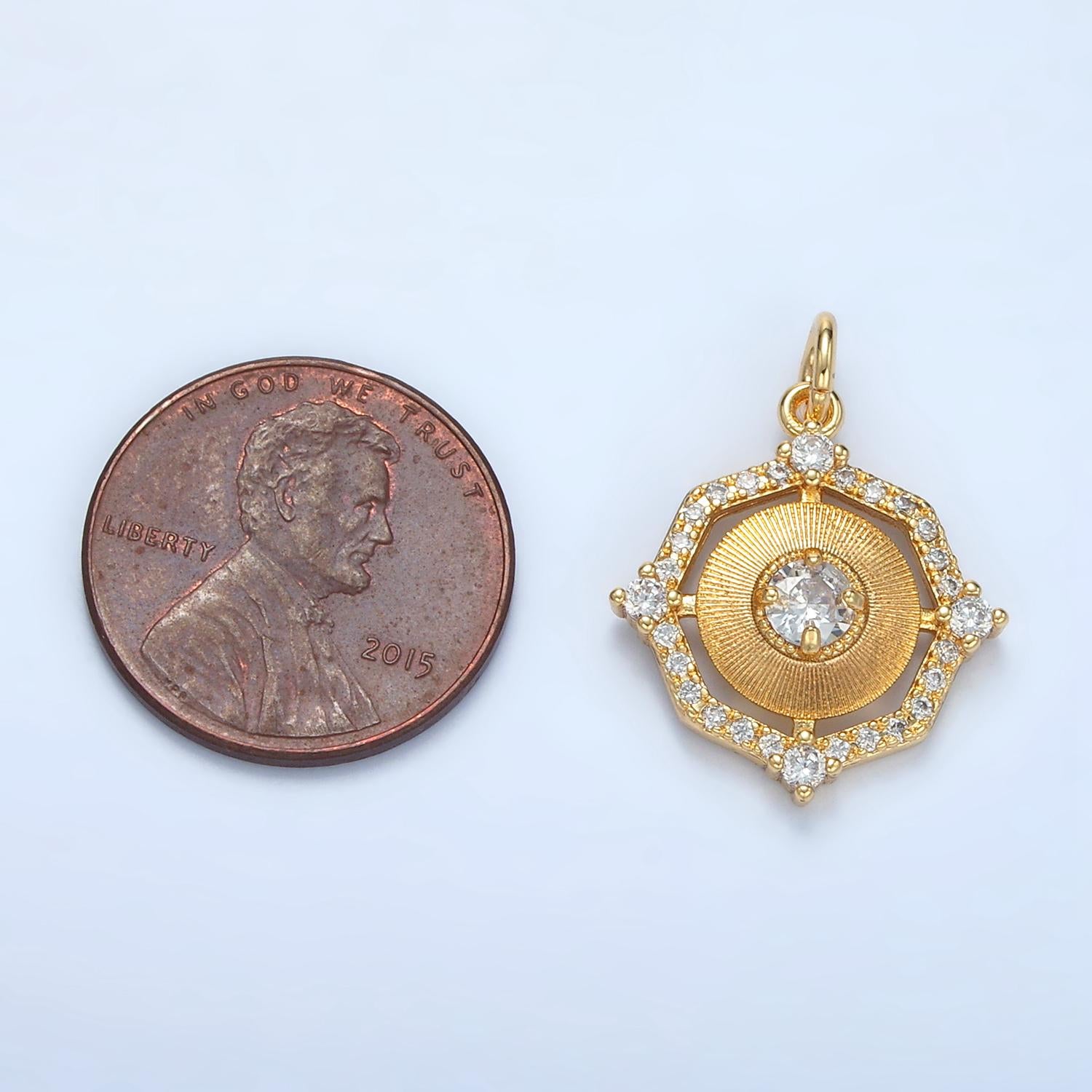 24K Gold Filled Geometric Sunburst CZ Micro Paved Open Charm | E-203