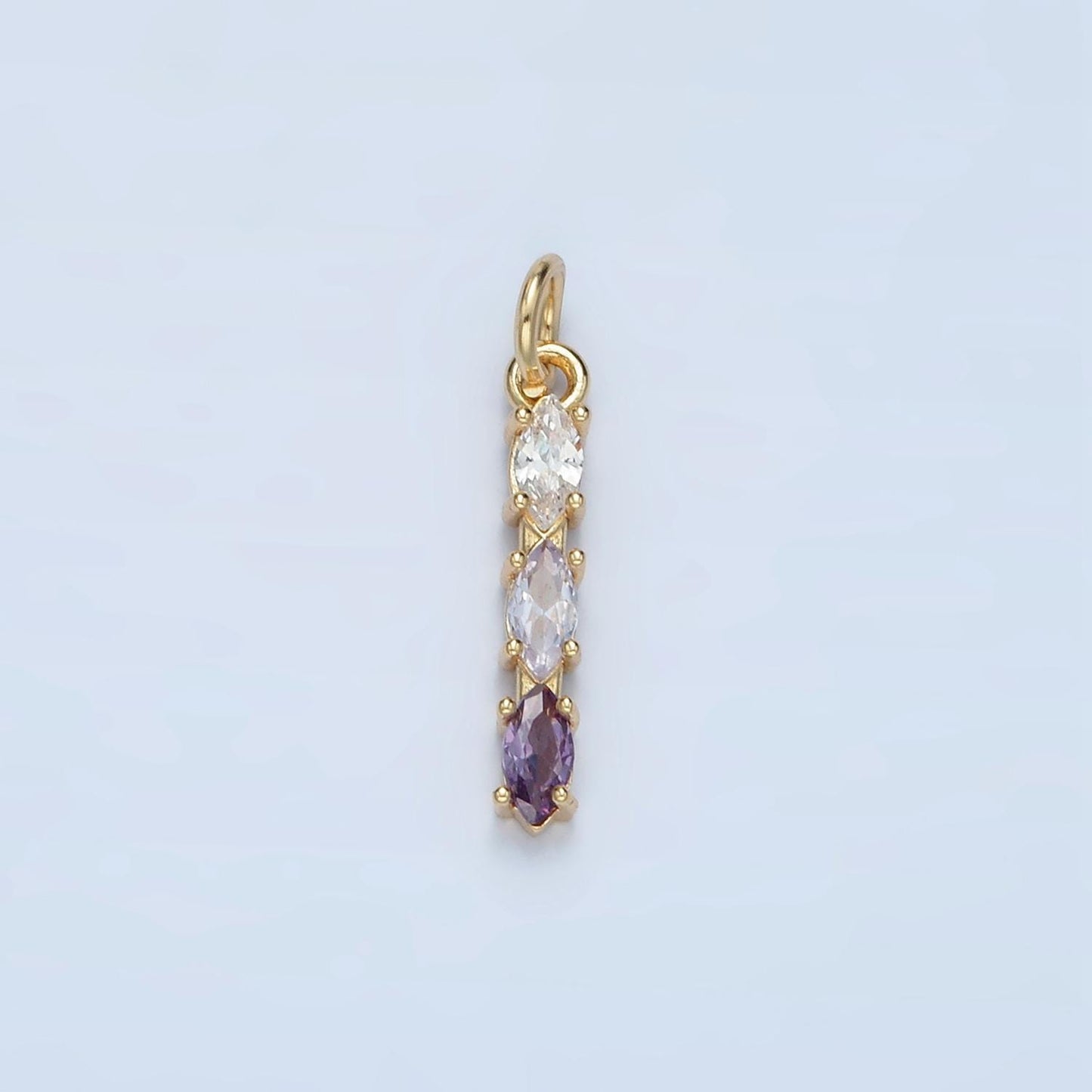 Purple, Green, Clear, Blue, Pink CZ Triple Marquise Linear Charm | X565-X567