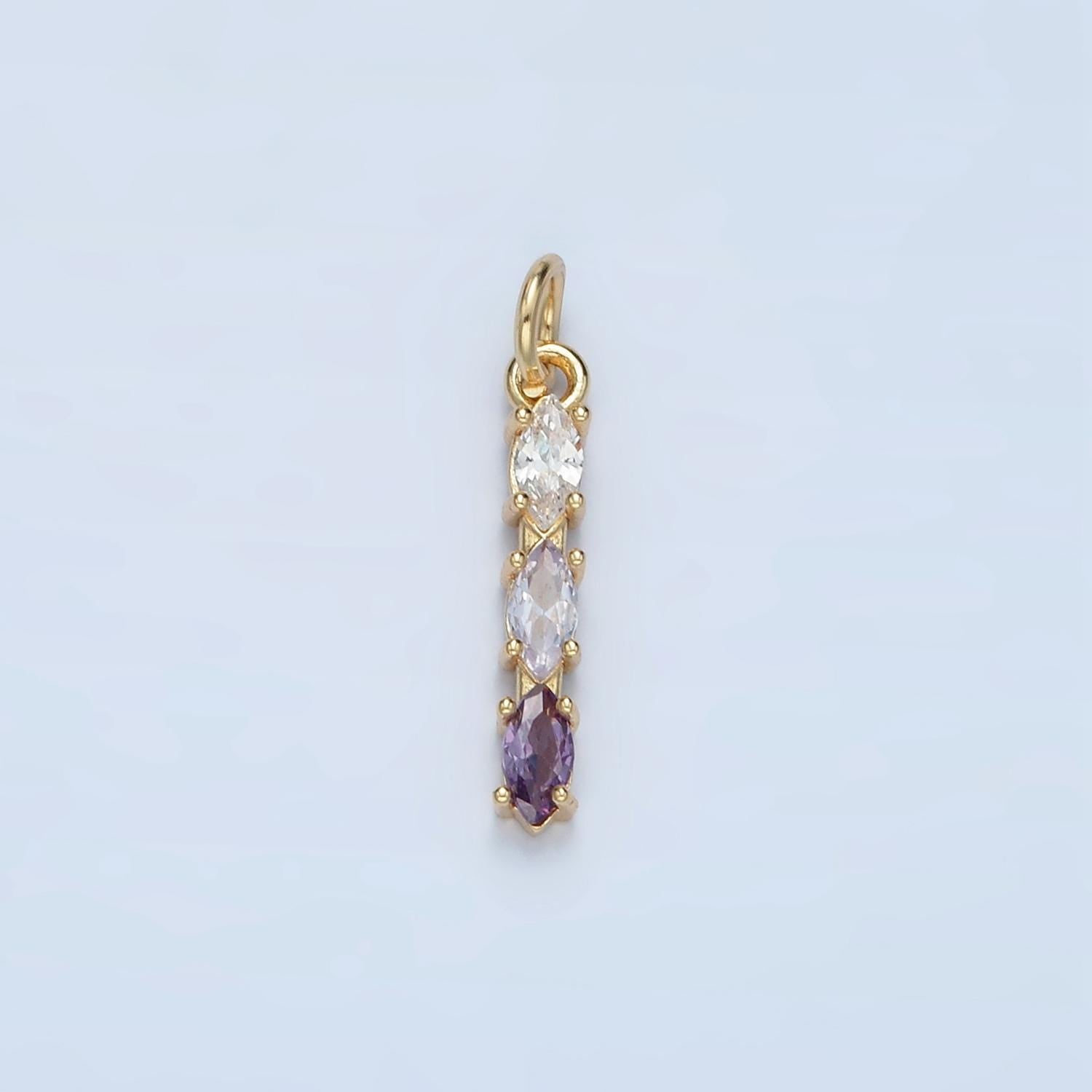 Purple, Green, Clear, Blue, Pink CZ Triple Marquise Linear Charm | X565-X567