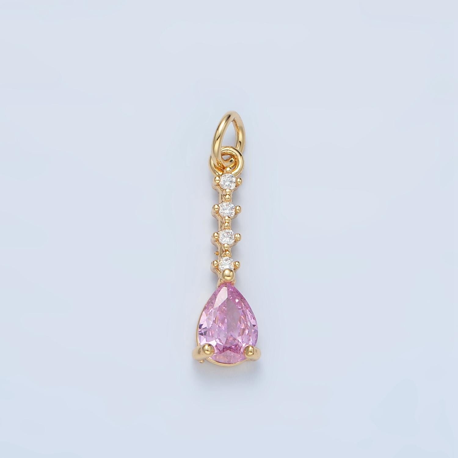 Pink, Yellow & Clear CZ Teardrop Linear Charm | X557-X558