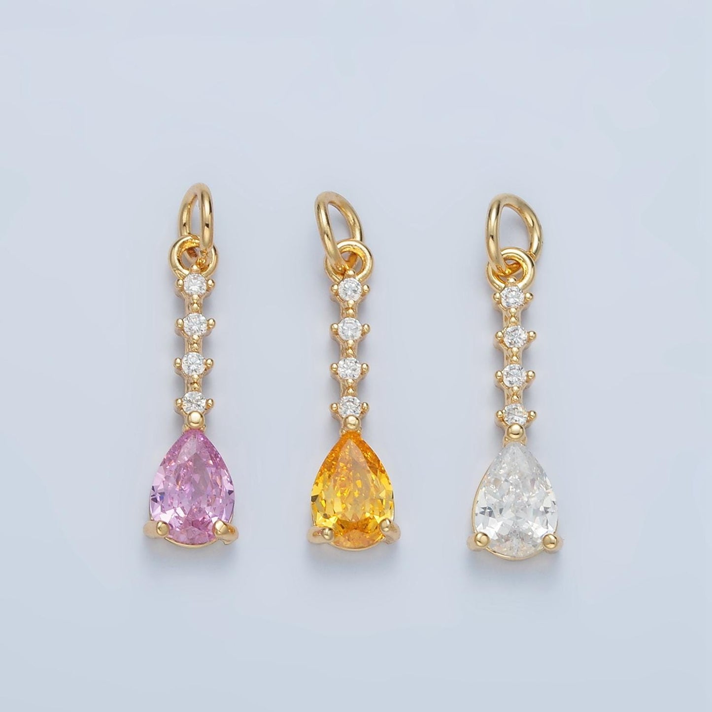 Pink, Yellow & Clear CZ Teardrop Linear Charm | X557-X558