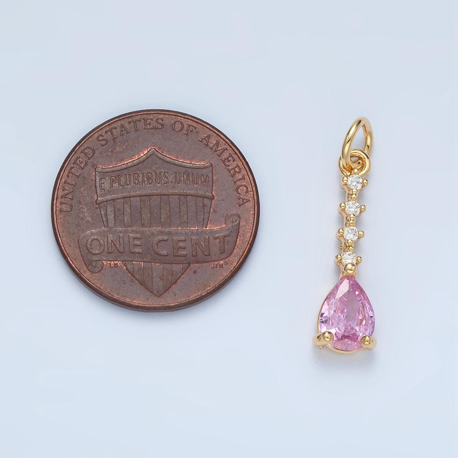 Pink, Yellow & Clear CZ Teardrop Linear Charm | X557-X558