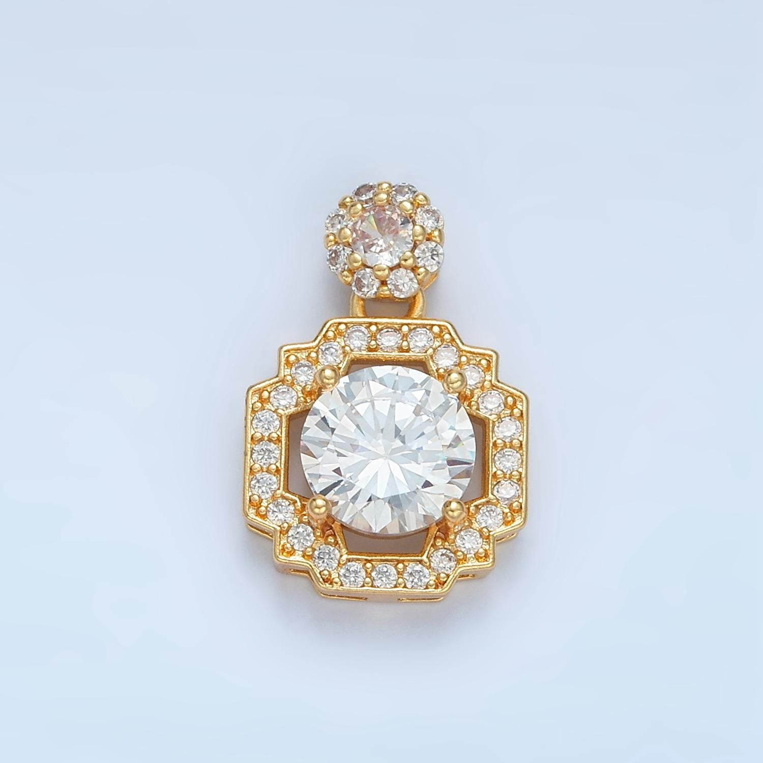 Open Geometric Square Micro Paved CZ, 24K Gold Filled Pendant | AA-893