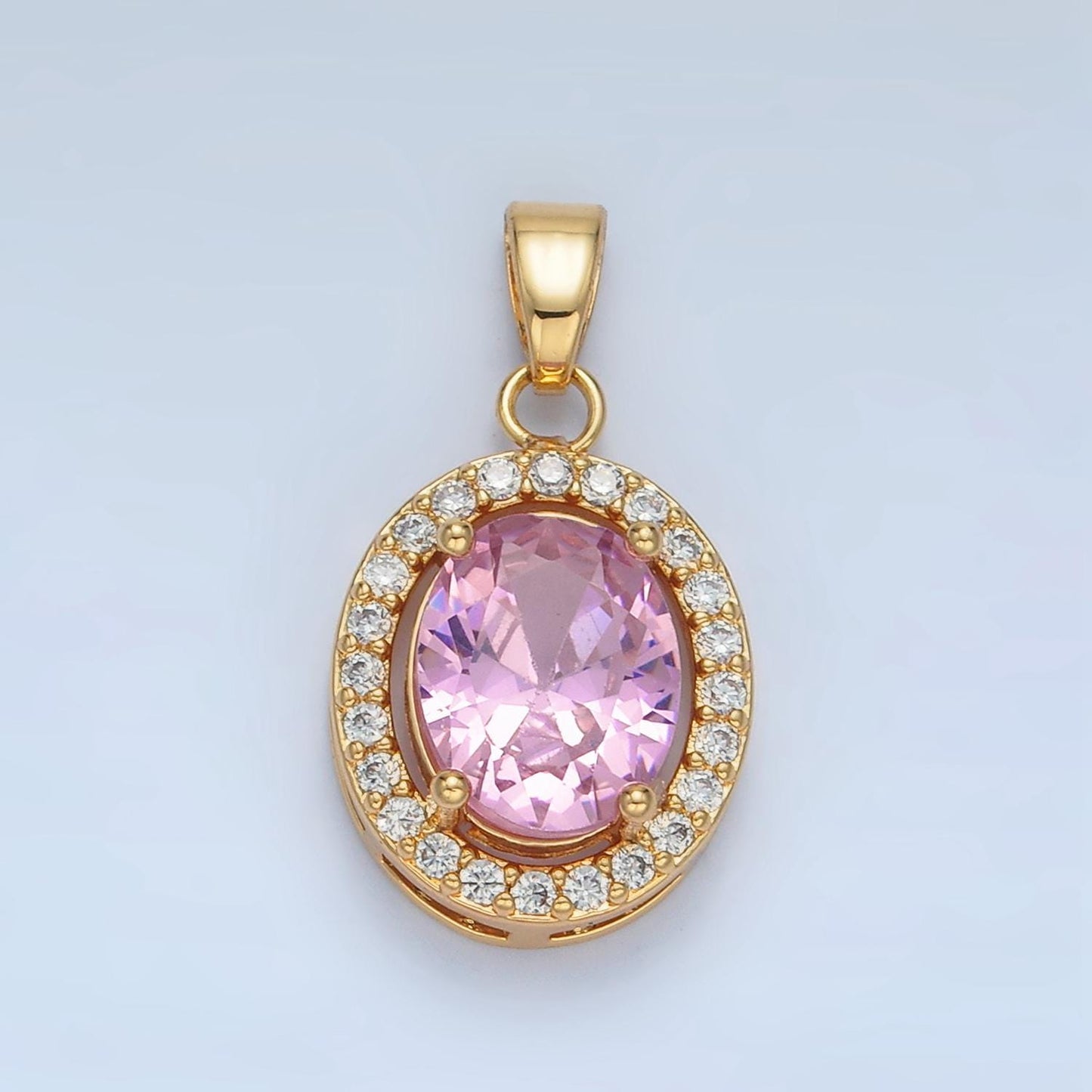 Clear, Green, Blue, Pink CZ Oval Micro Paved CZ, 24K Gold Filled Pendant | AA880-AA881