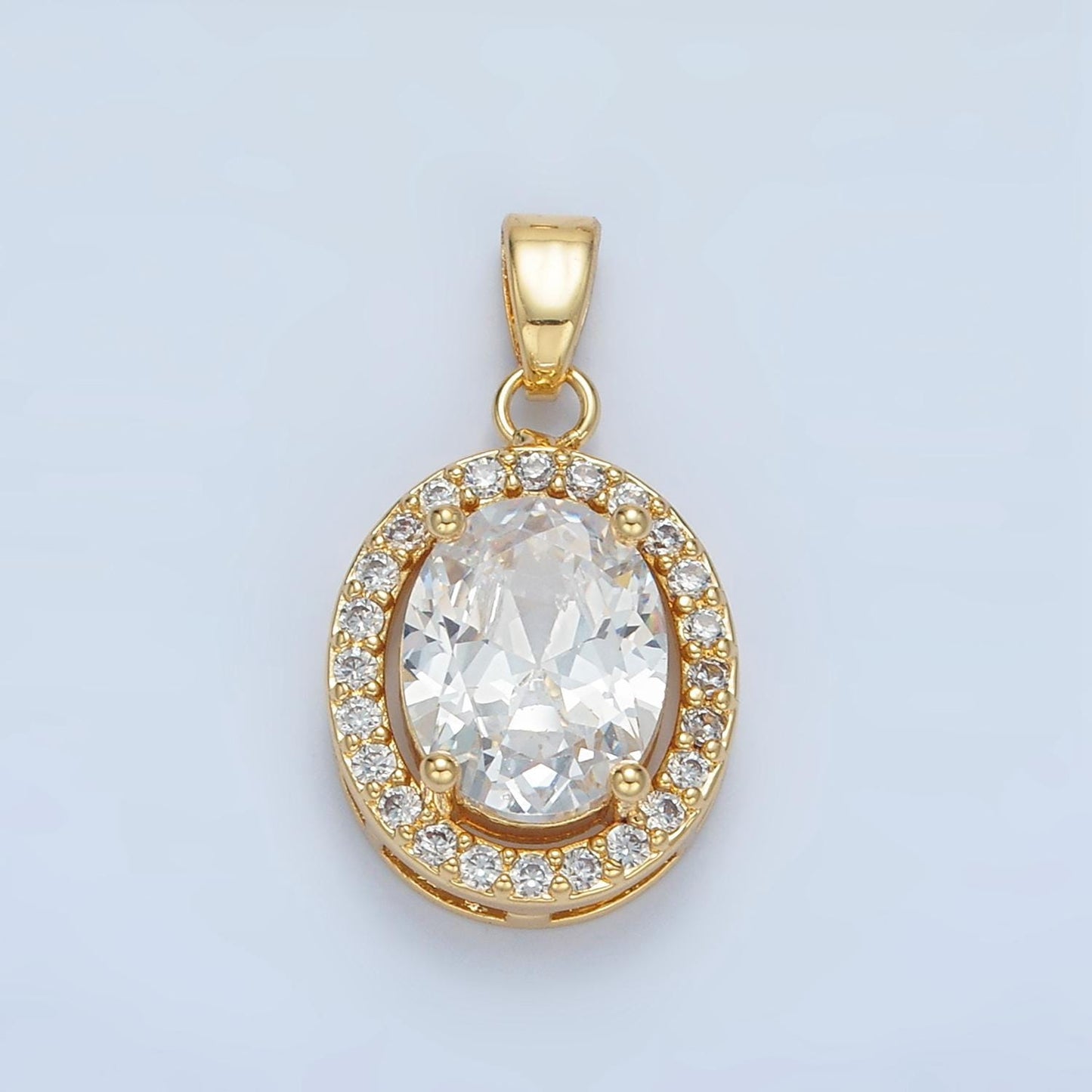 Clear, Green, Blue, Pink CZ Oval Micro Paved CZ, 24K Gold Filled Pendant | AA880-AA881
