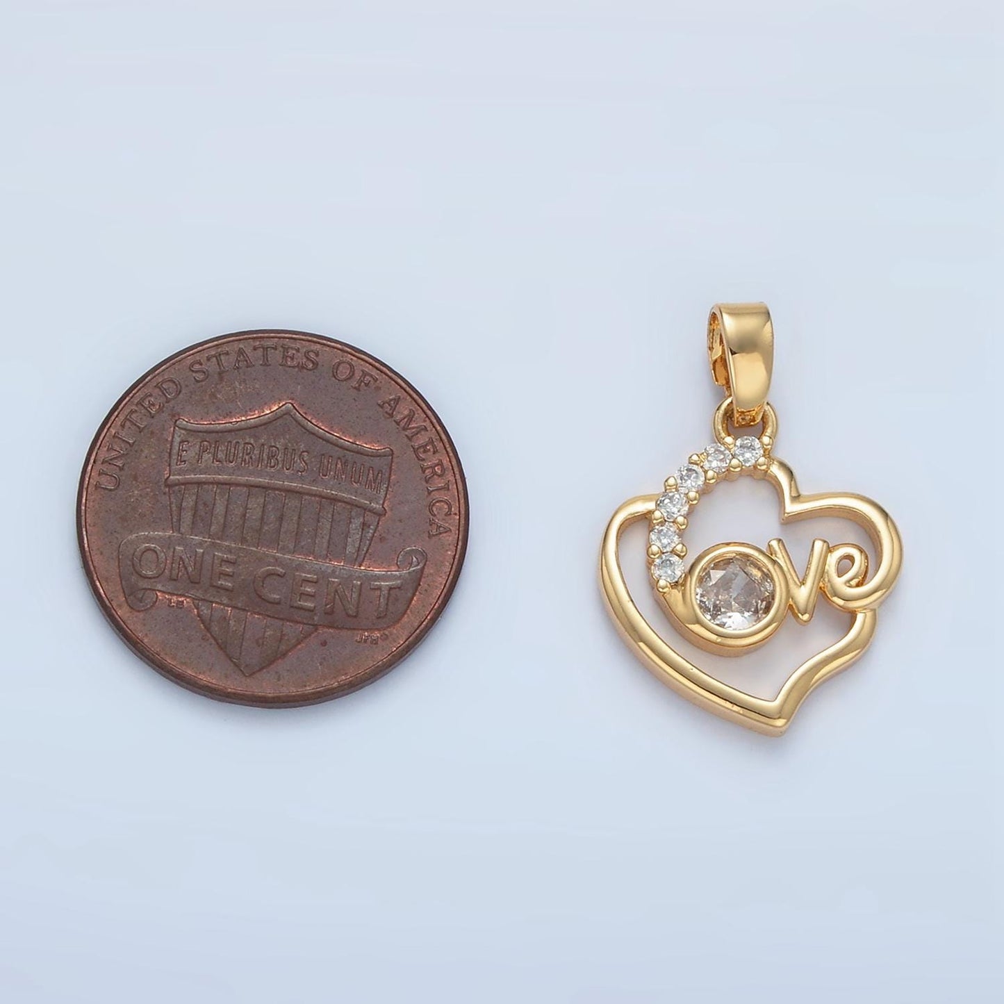 Double Heart Micro Paved CZ Love Script, Gold Filled Pendant | AA-875