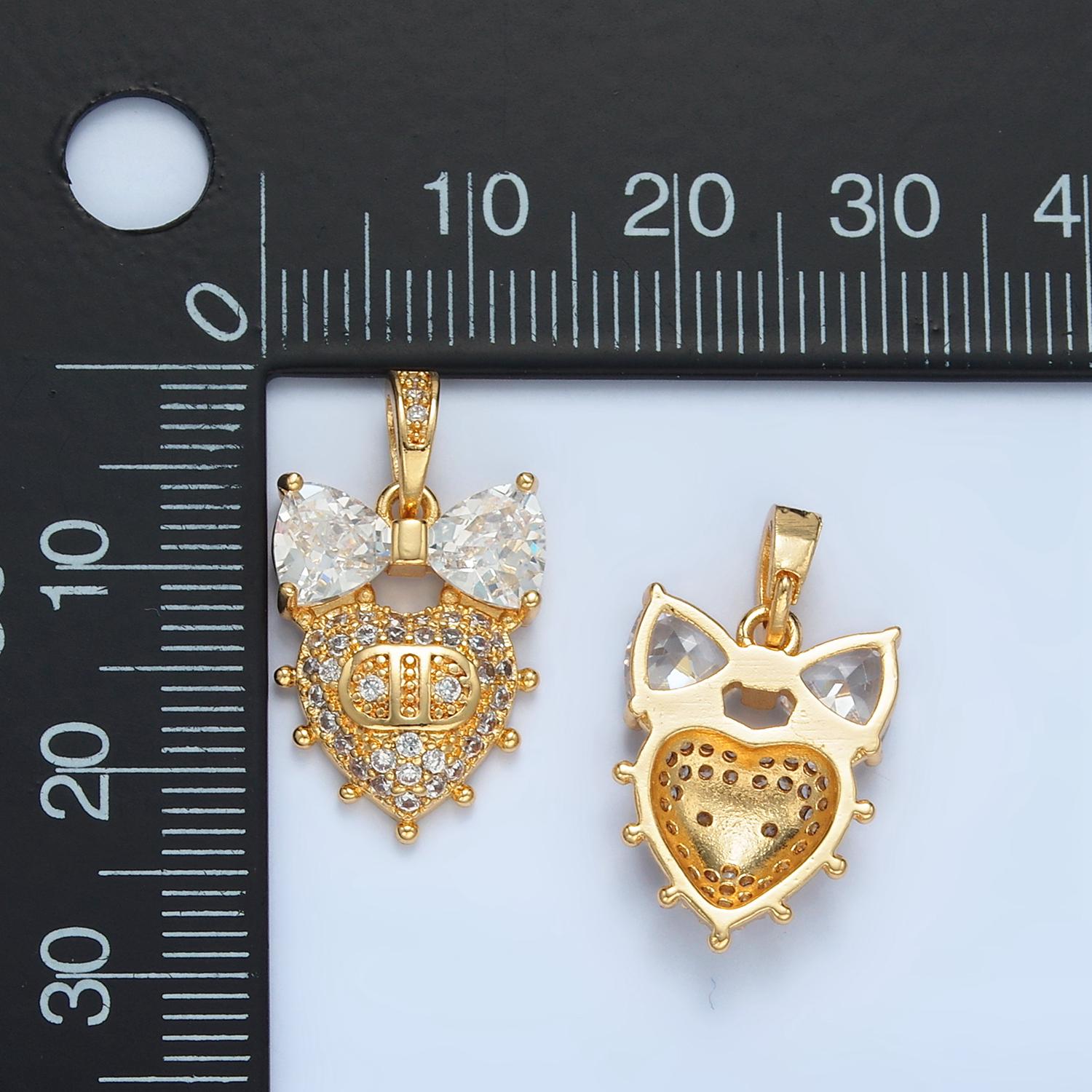 Dotted Outline Heart Micro Paved CZ Ribbon CZ, 24K Gold Filled Pendant | AA-873