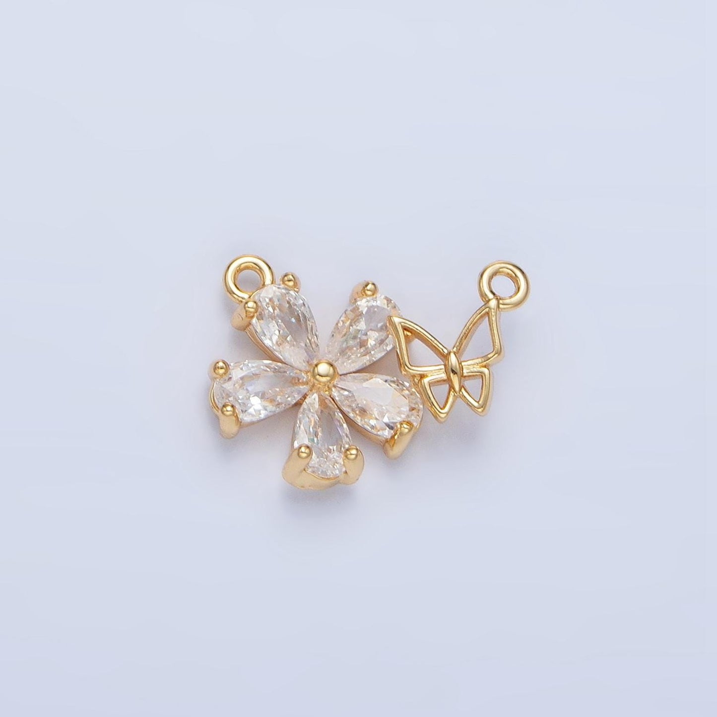 Mini Clear CZ Periwinkle + Open Butterfly, 24K Gold Filled Connector | F-449