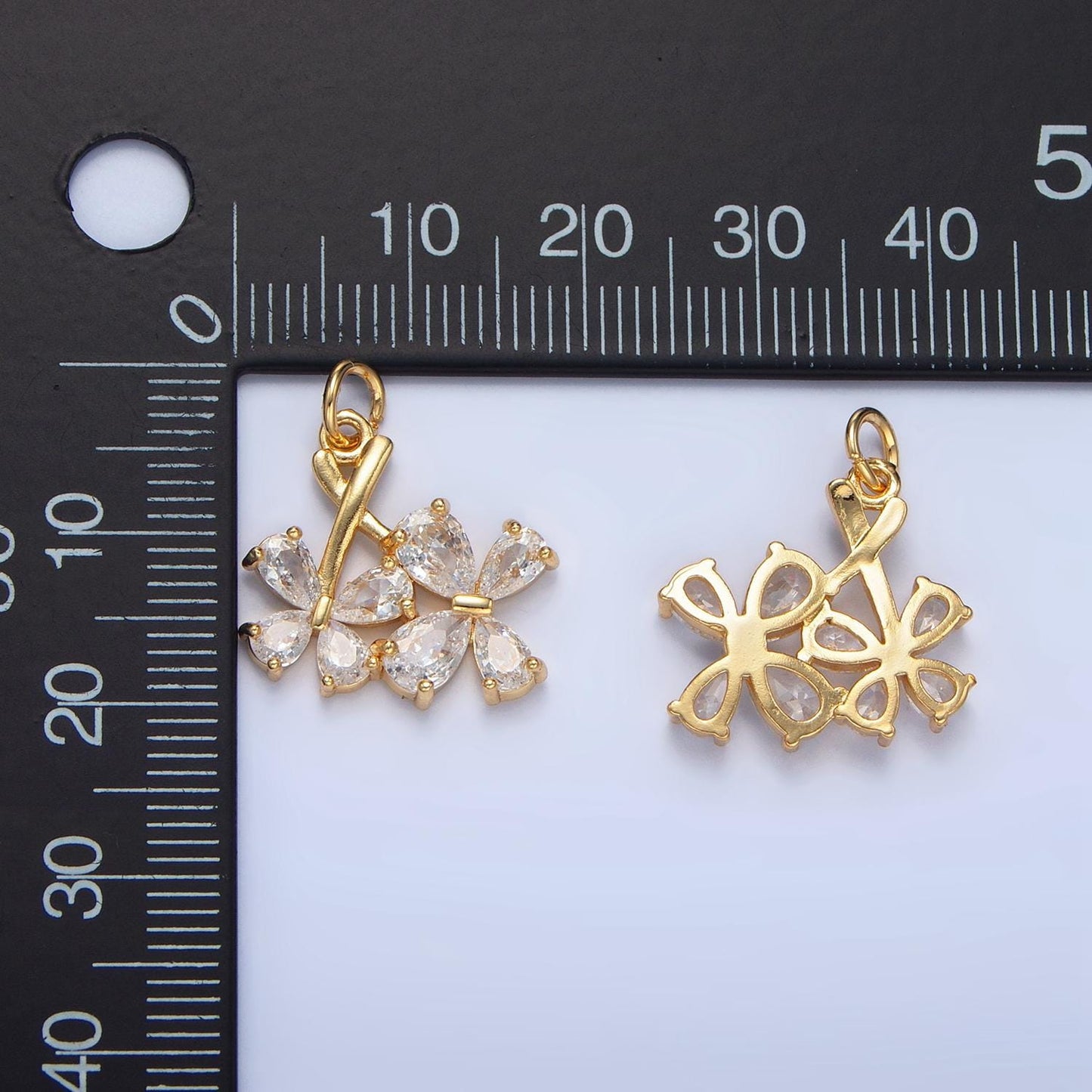 Double Clear CZ Paved Butterfly, 24K Gold Filled Animal Charm X-712