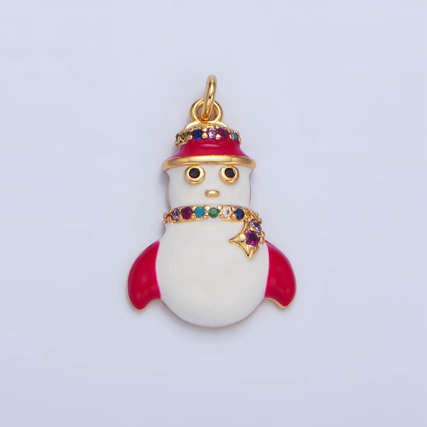 Christmas Snowman Colorful Micro Paved CZ, 24K Gold Filled Enamel Charm | X-611