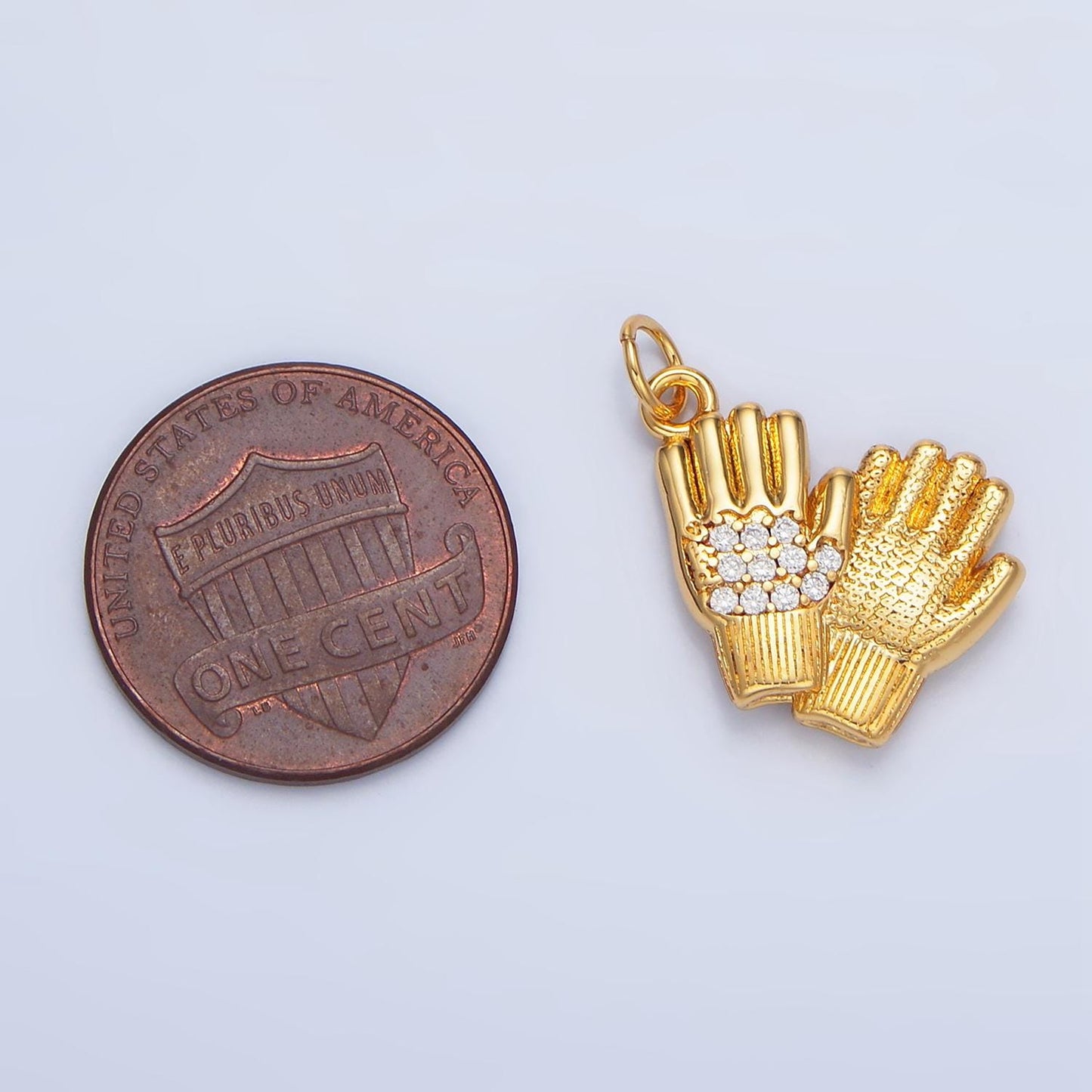 Double Textured Micro Paved CZ Mittens, 24K Gold Filled Charm | X-614