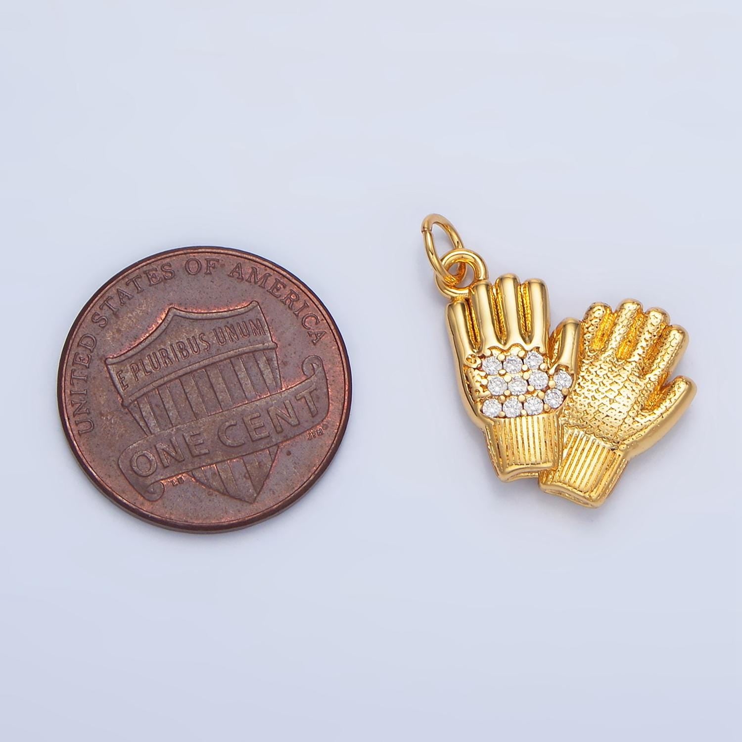 Double Textured Micro Paved CZ Mittens, 24K Gold Filled Charm | X-614
