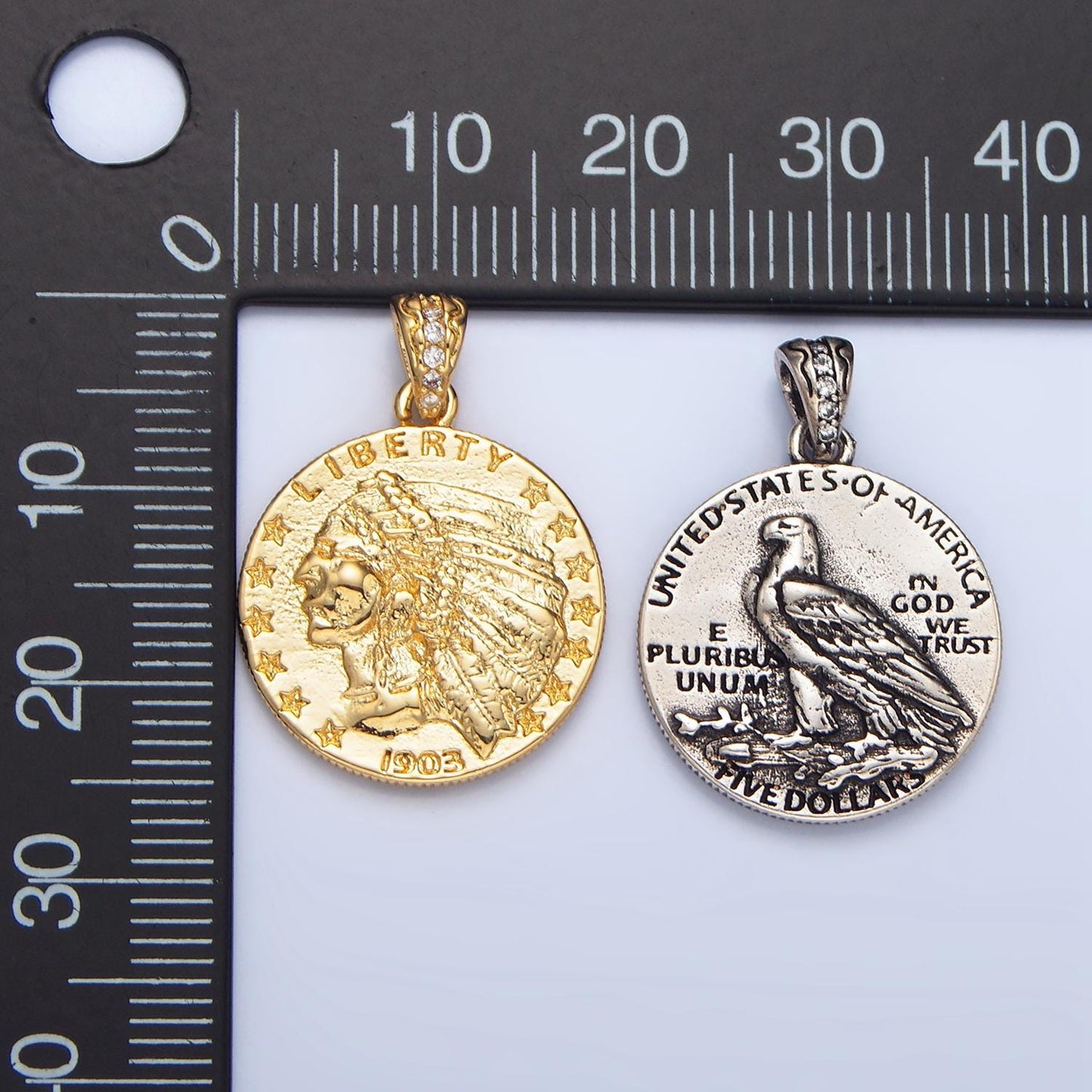 Liberty 1903 'Five Dollar' Coin 24K Gold Filled Pendant in Gold & Silver | AA-940
