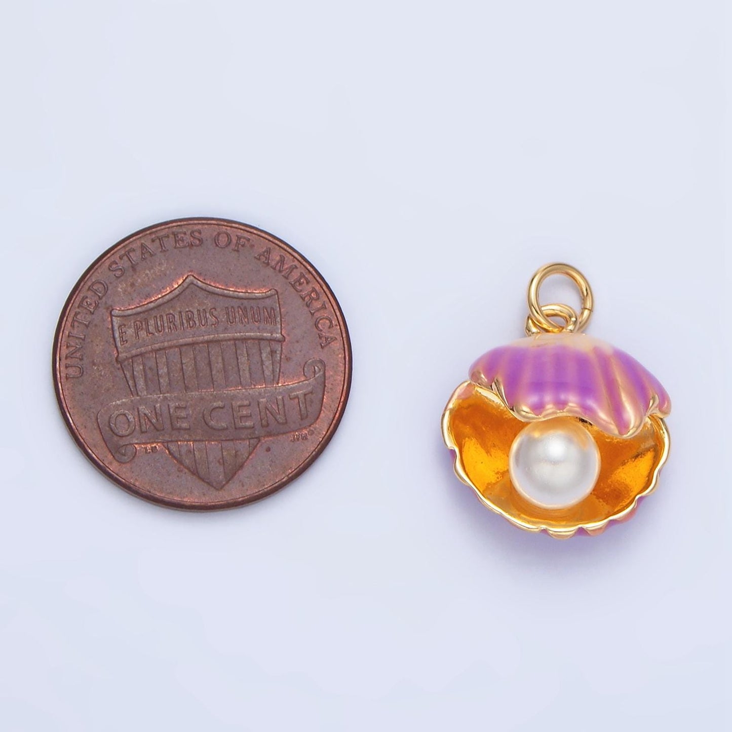 Open Purple & Pink Clam + Pearl Shell Gold Filled Charm | X-610