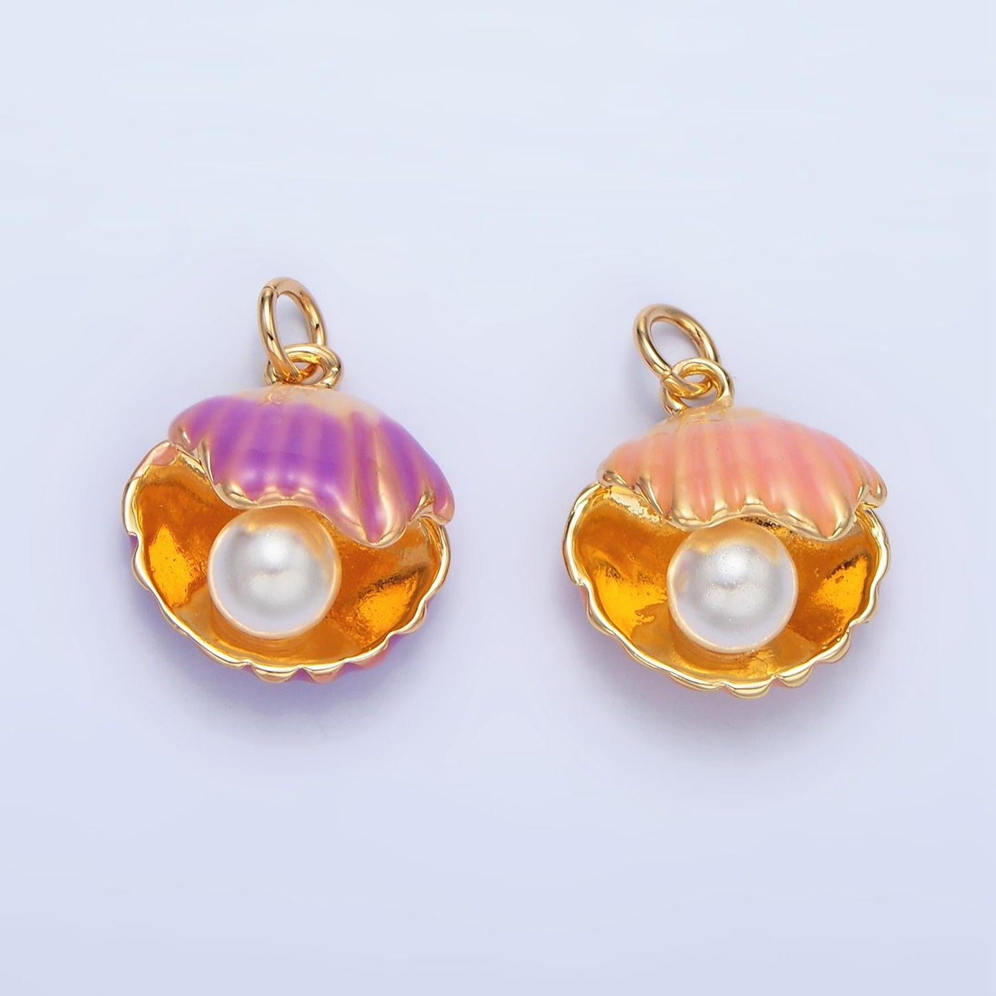 Open Purple & Pink Clam + Pearl Shell Gold Filled Charm | X-610