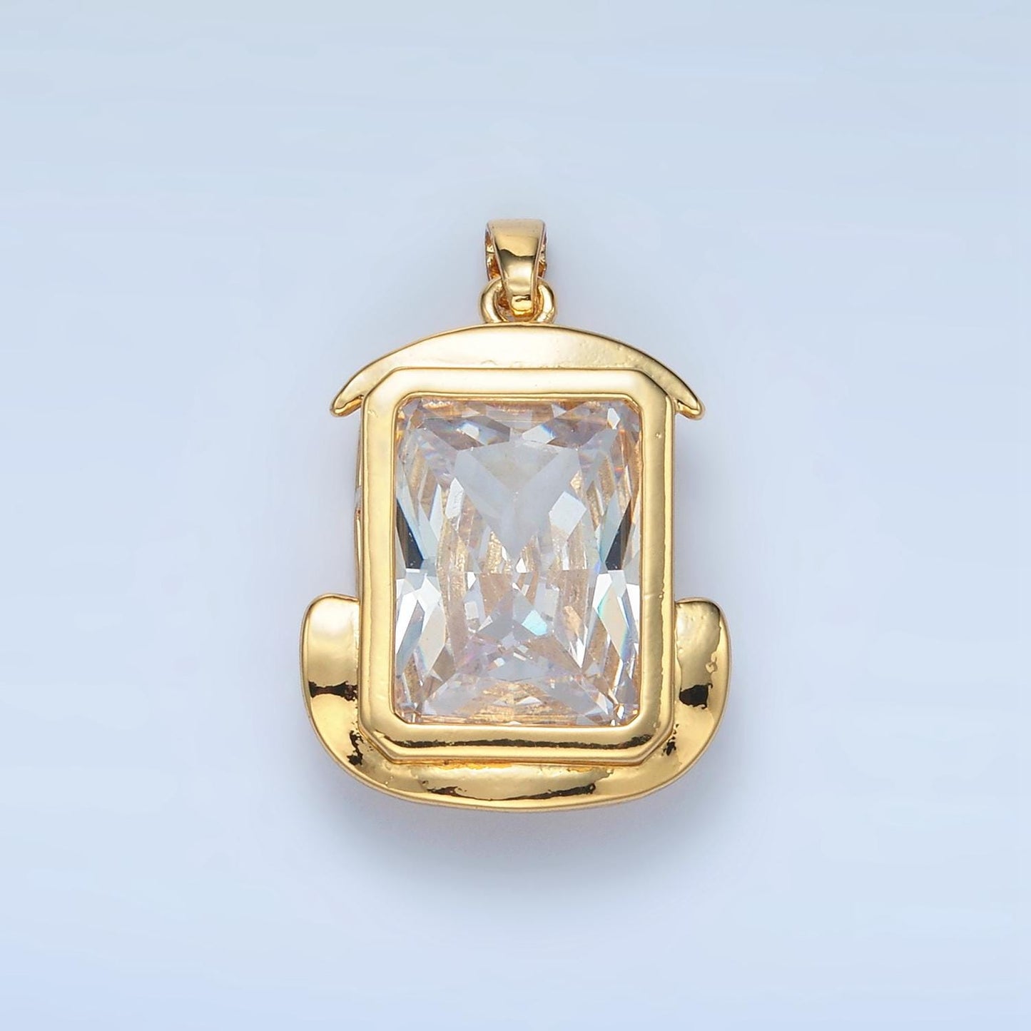 24K Gold Filled CZ Baguette Bezel Abstract Pendant | I-693