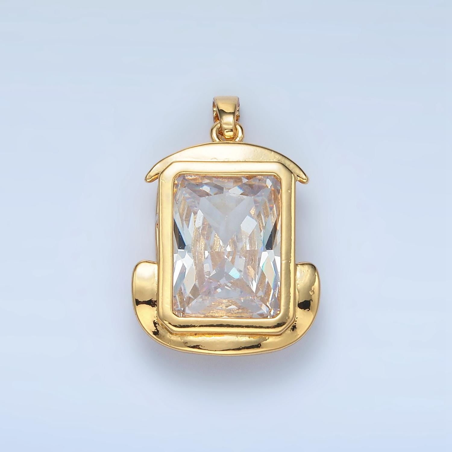 24K Gold Filled CZ Baguette Bezel Abstract Pendant | I-693