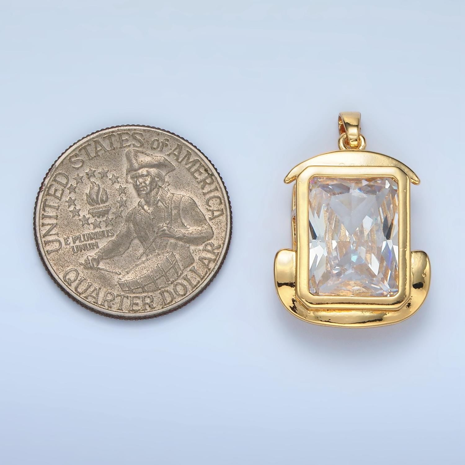24K Gold Filled CZ Baguette Bezel Abstract Pendant | I-693