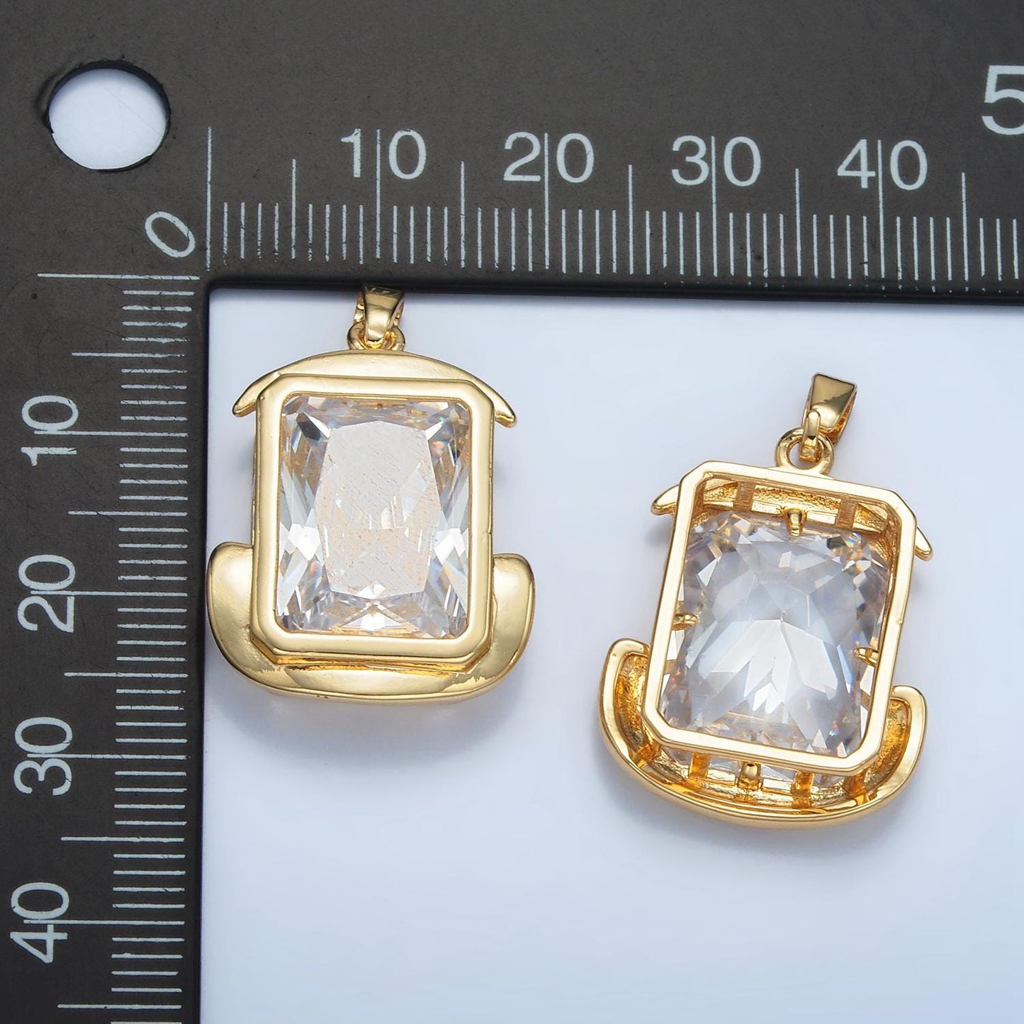 24K Gold Filled CZ Baguette Bezel Abstract Pendant | I-693