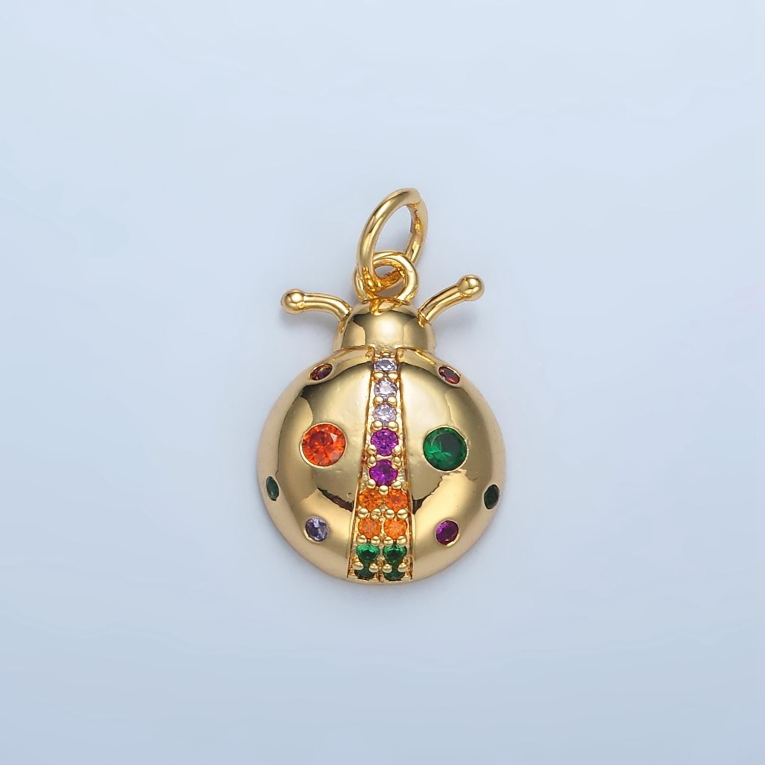 24K Gold Filled Clear & Multi-color CZ Ladybug Insect Bug Charm | E-179