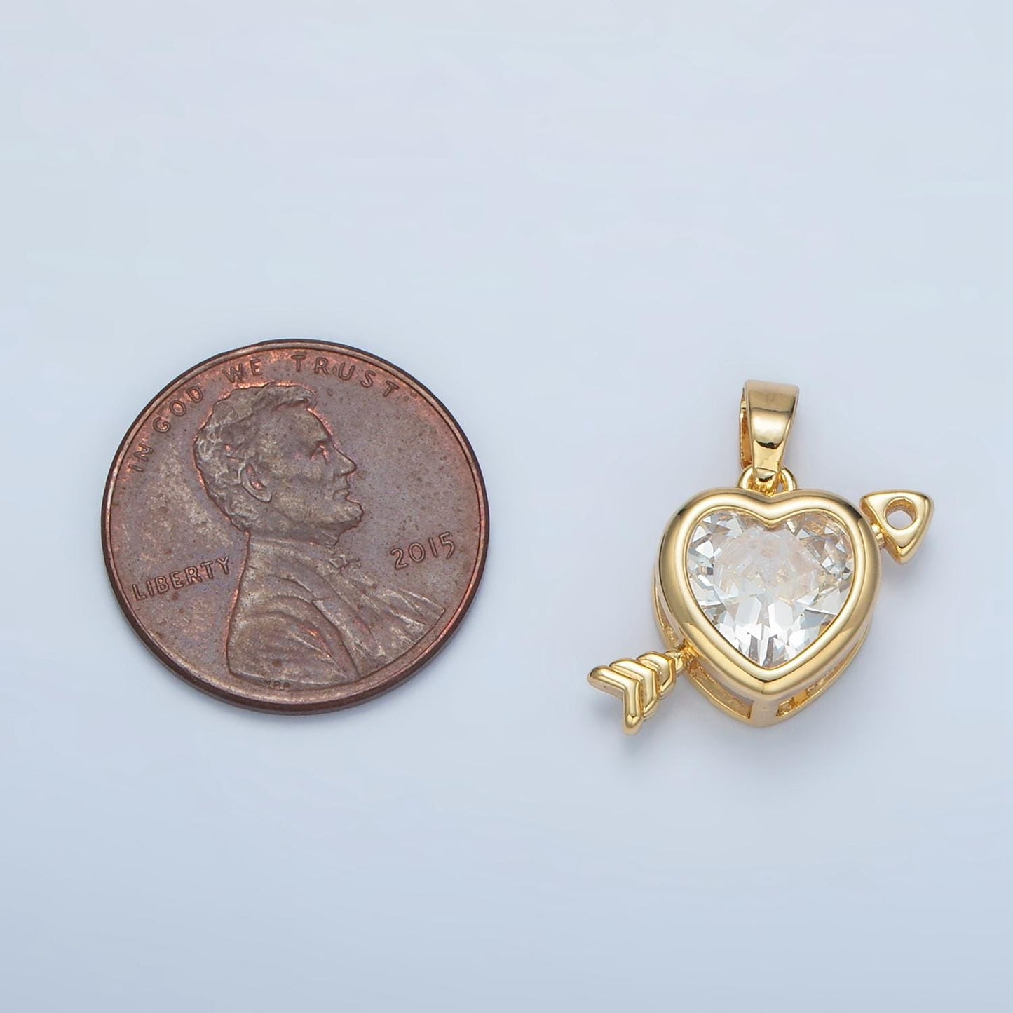 24K Gold Filled Clear Heart w/ Arrow Through Pendant | I-695