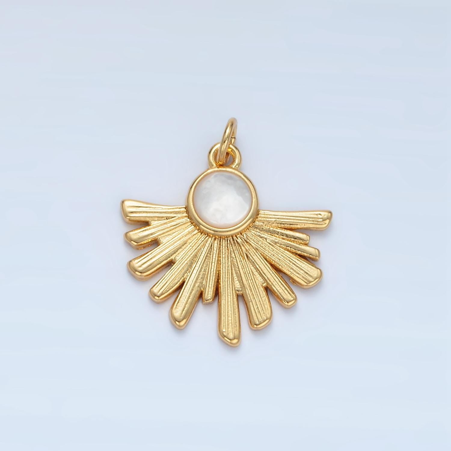 24K Gold Filled Bohemian Pearl Sun Pendant Necklace, Sunray Charm, Celestial Sunbeam Inspired X302