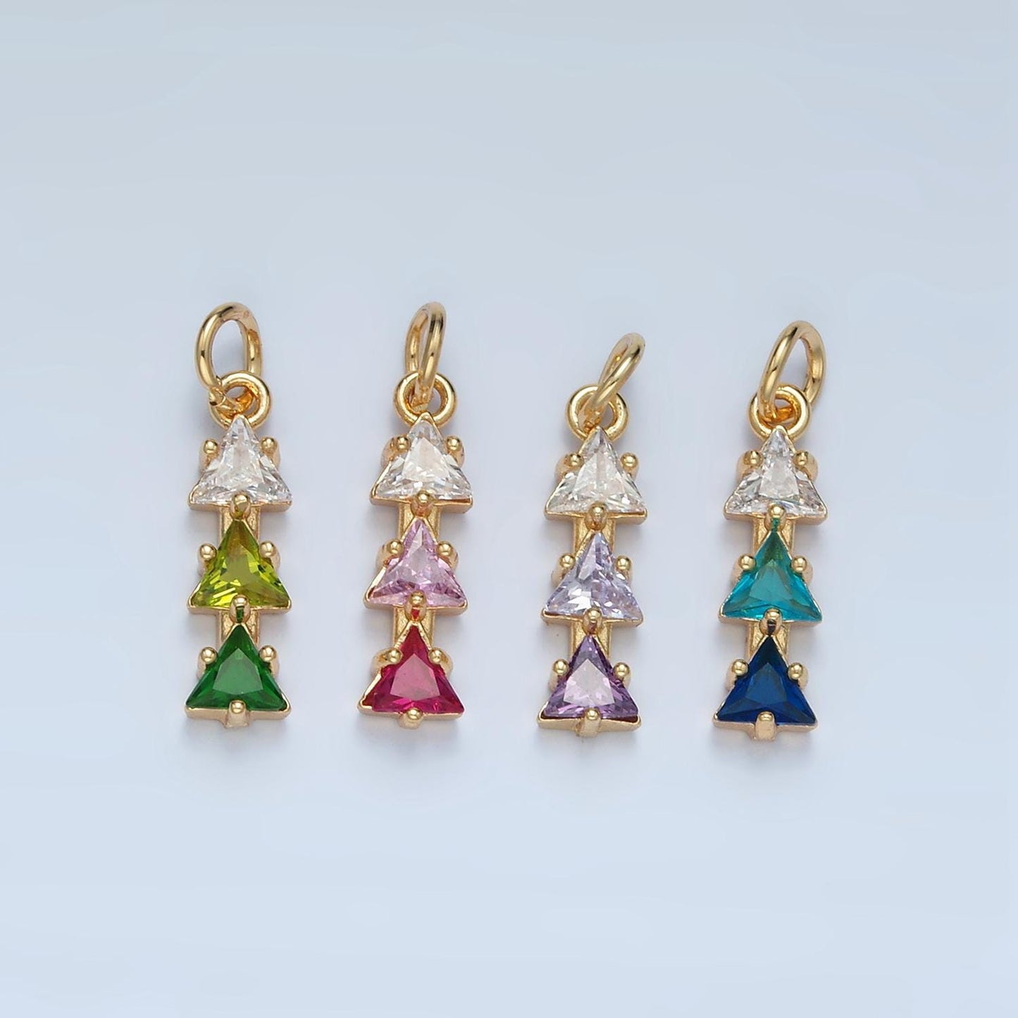 Mini Triple Triangle Charms 14k Gold Filled Cluster cz Charms Colorful Geometric Charm Finding for Bracelet Necklace Earring Making AG896