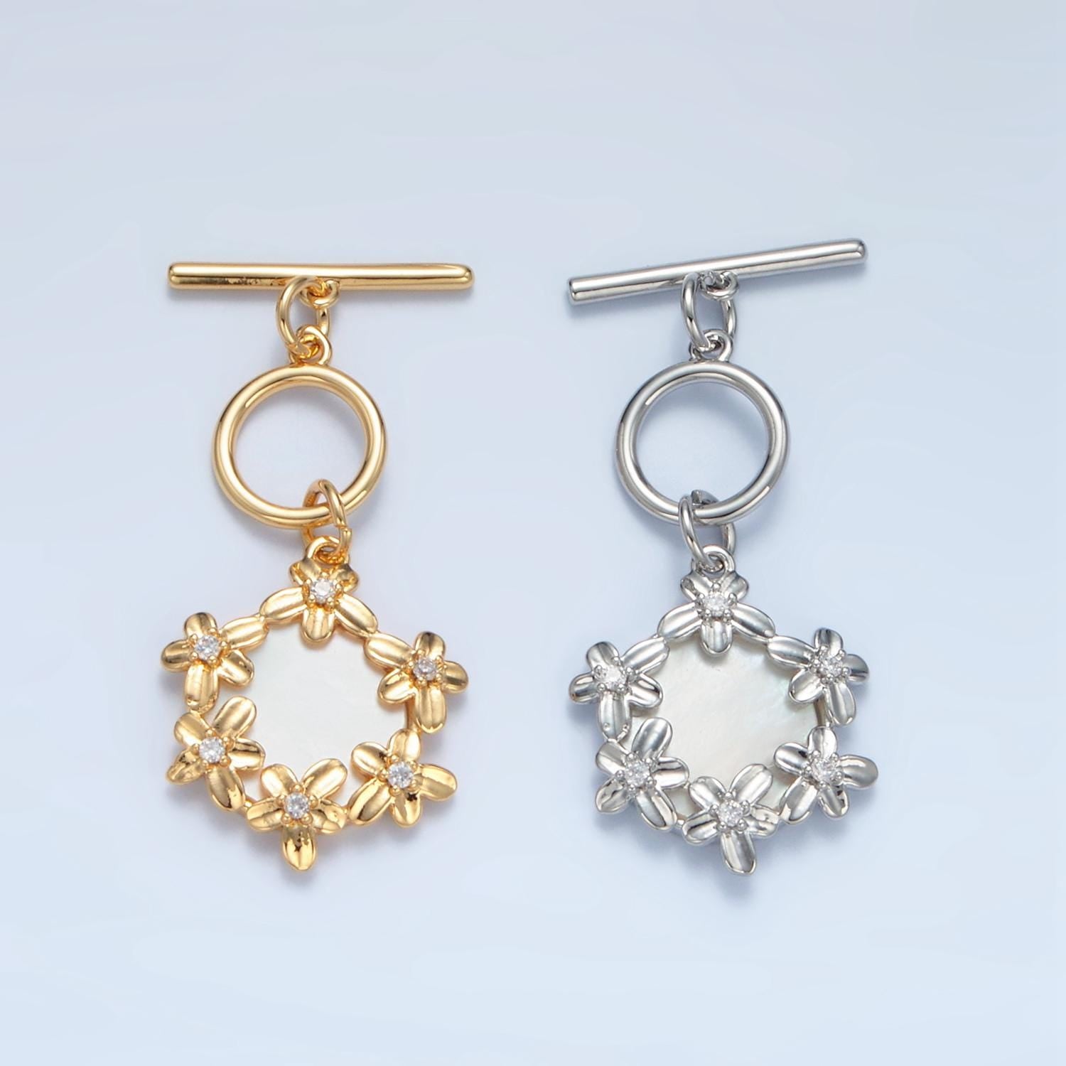 Shell Pearl Flower Toggle Clasp 24K Gold Filled Finding in Gold & Silver | Z-945