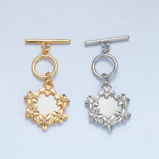 Shell Pearl Flower Toggle Clasp 24K Gold Filled Finding in Gold & Silver | Z-945
