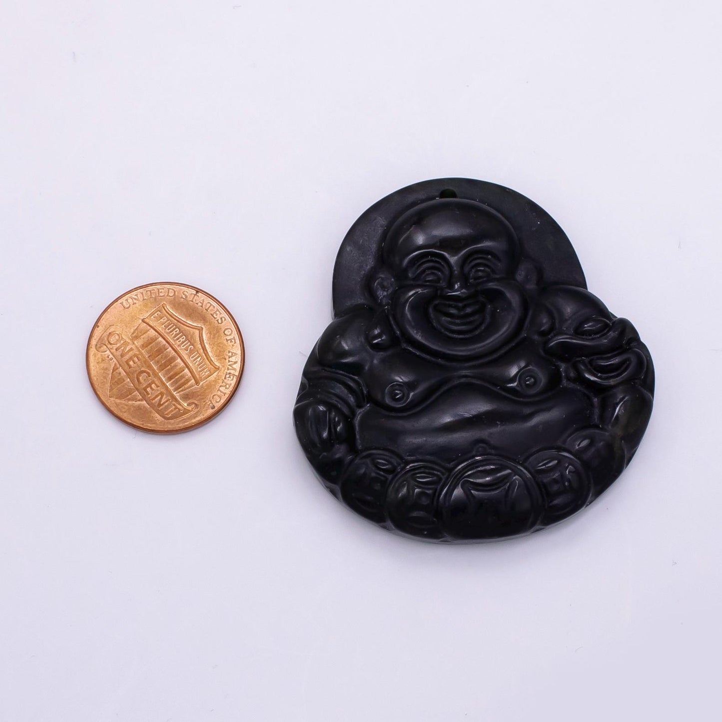 1pc Natural Black Onyx Carved Laughing Buddha Stone Pendant fit Buddhist jewelry making H357