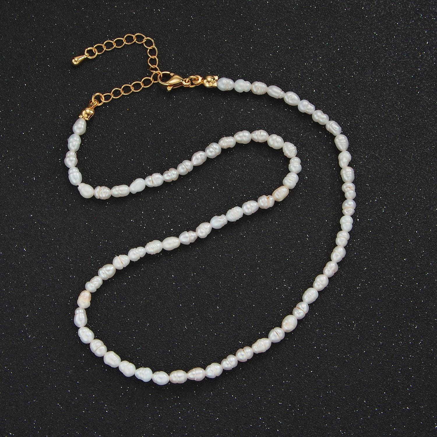Handmade 3.9mm Natural Freshwater Pearl Choker Necklace 14.5 inch + 2 inch extender WA-2633