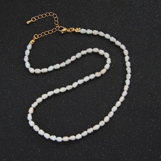 Handmade 3.9mm Natural Freshwater Pearl Choker Necklace 14.5 inch + 2 inch extender WA-2633