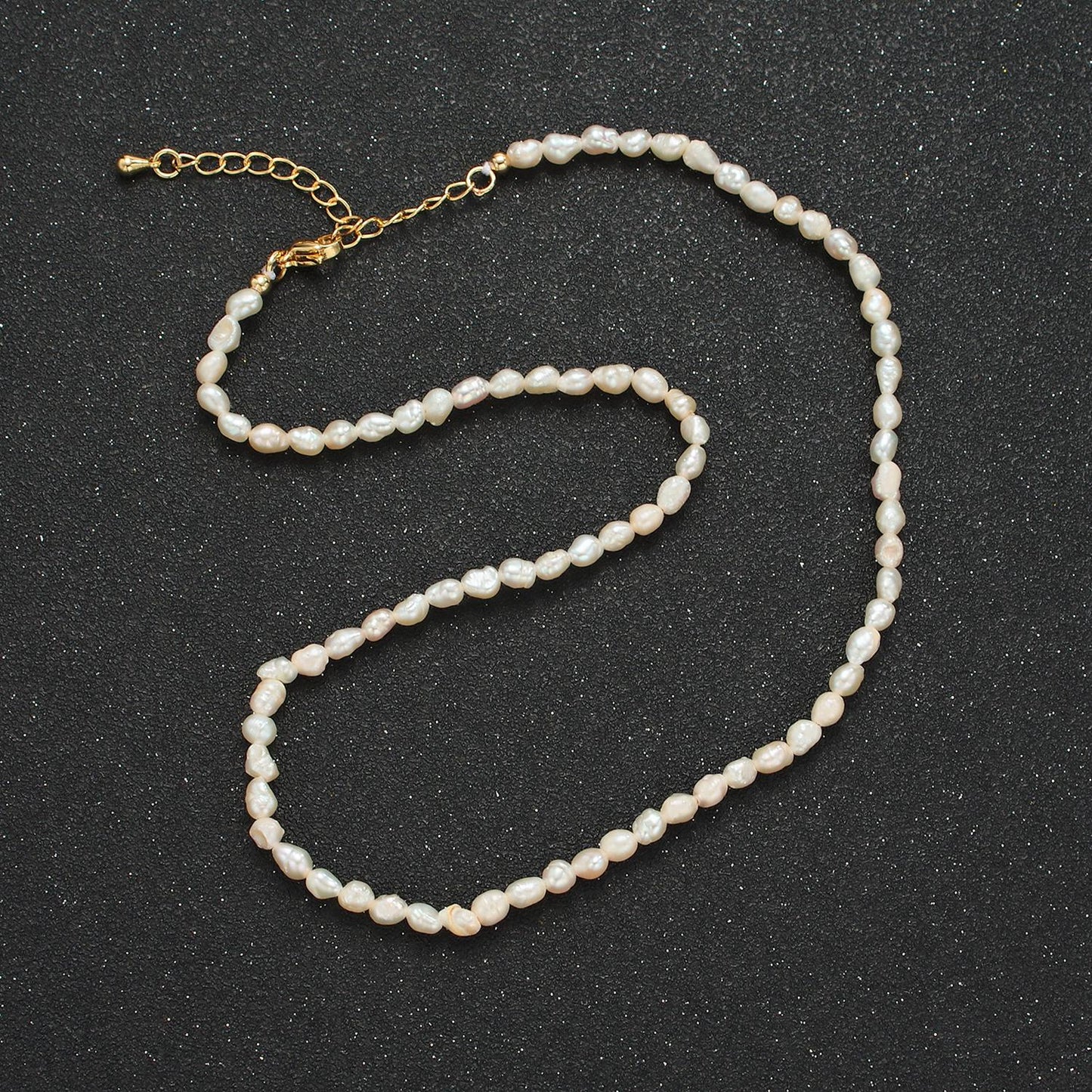 Handmade 3.7mm Natural Freshwater Pearl Choker Necklace 14.5 inch + 2 inch extender WA-2629