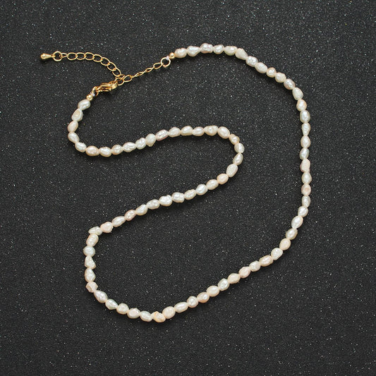 Handmade 3.7mm Natural Freshwater Pearl Choker Necklace 14.5 inch + 2 inch extender WA-2629