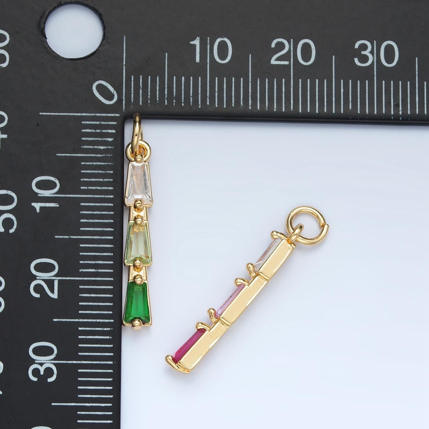 Mini Baguette Charm 14k Gold Filled Cluster CZ Gradient Colorful Geometric Charm Finding for Bracelet Necklace Earring Making AG900
