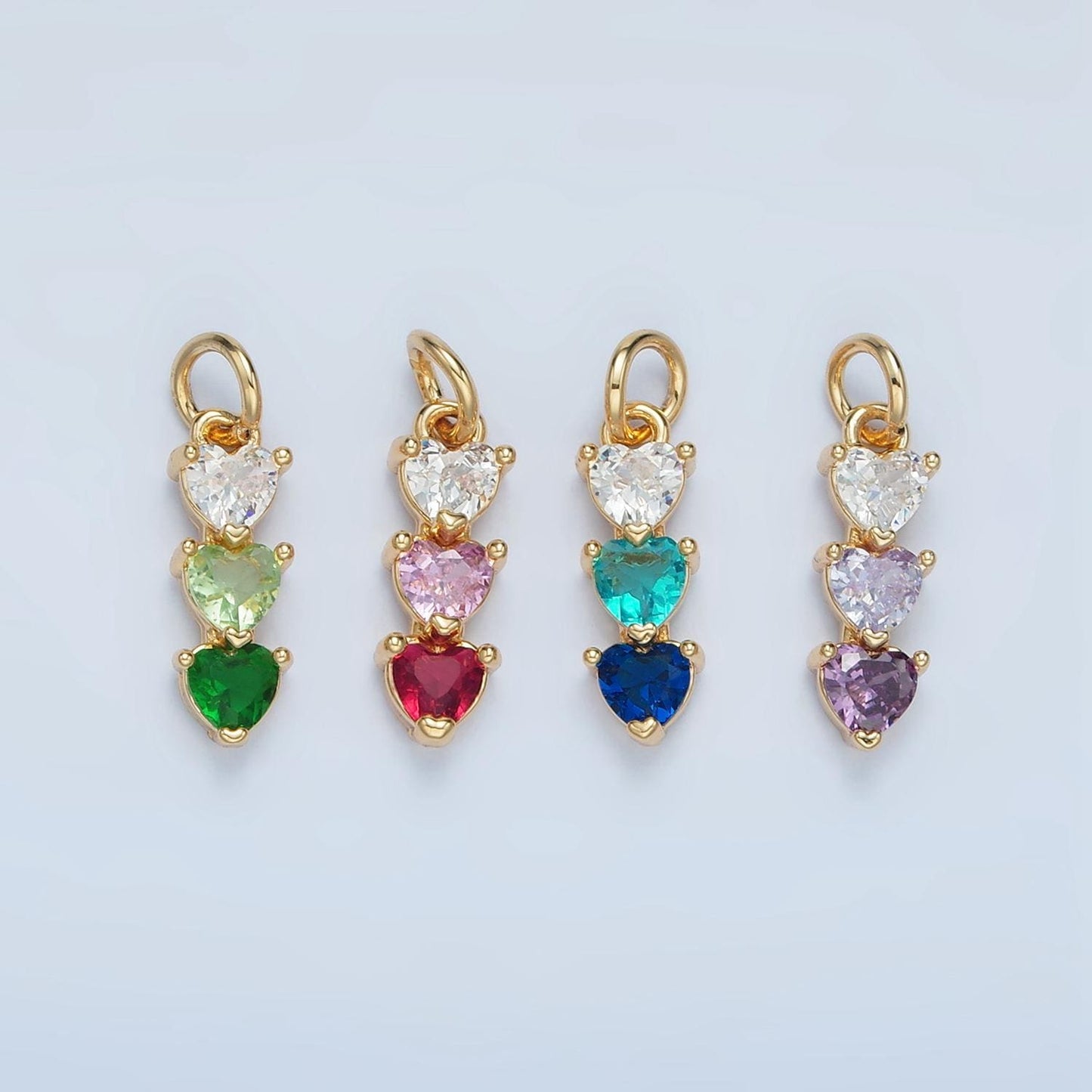 Mini Heart Charm 14k Gold Filled Cluster Gradient CZ Colorful Geometric Charm Finding for Bracelet Necklace Earring Making AG898