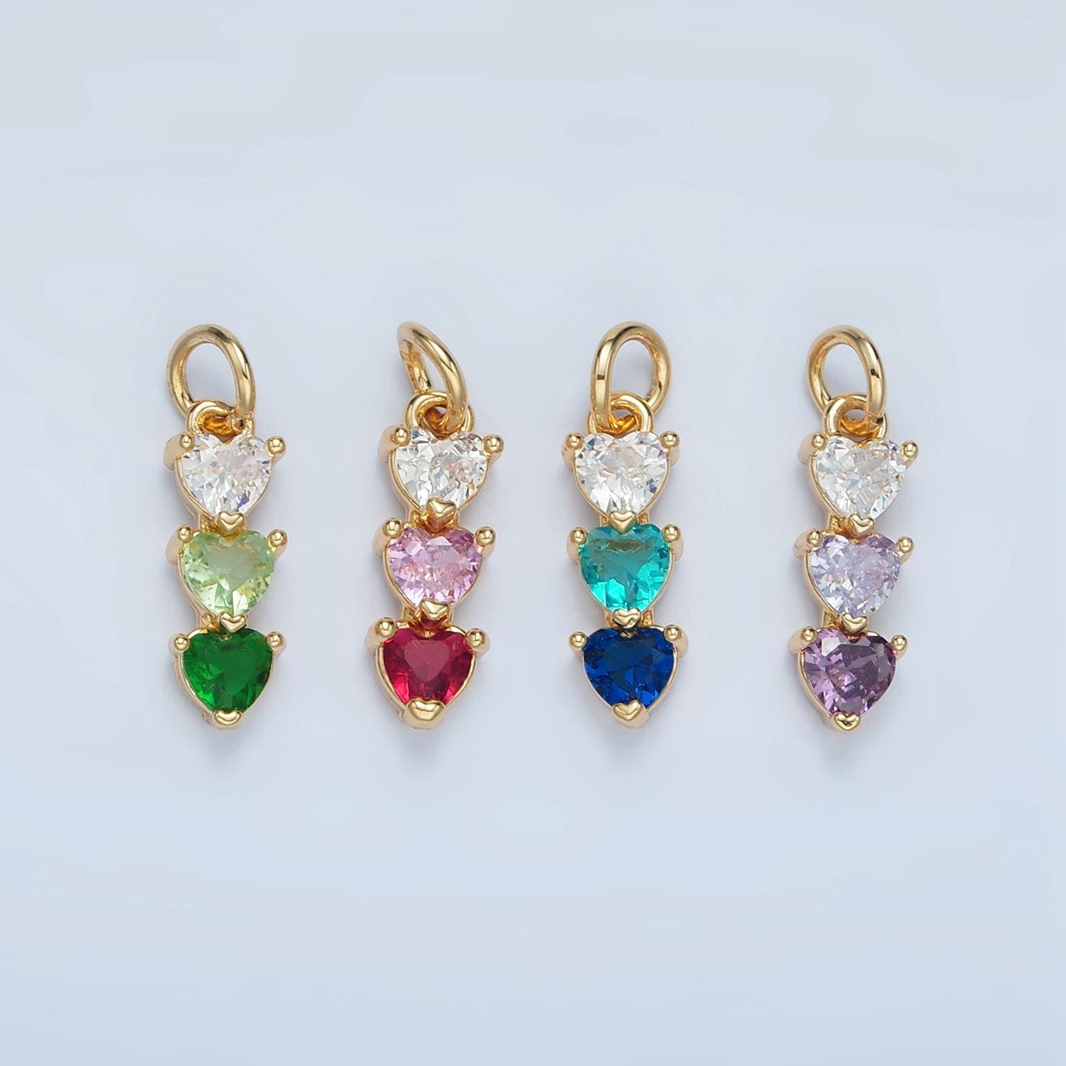 Mini Heart Charm 14k Gold Filled Cluster Gradient CZ Colorful Geometric Charm Finding for Bracelet Necklace Earring Making AG898