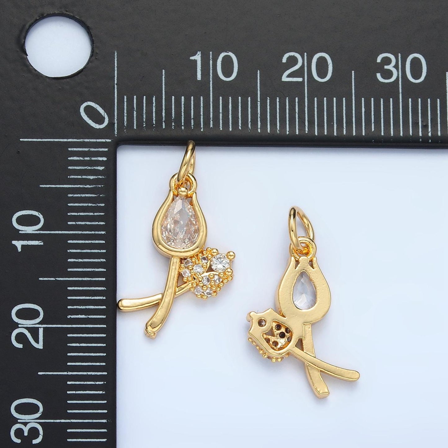 Clear CZ Tulip with Gyp Flower Mini 24K Gold Filled Floral Charm | X-294