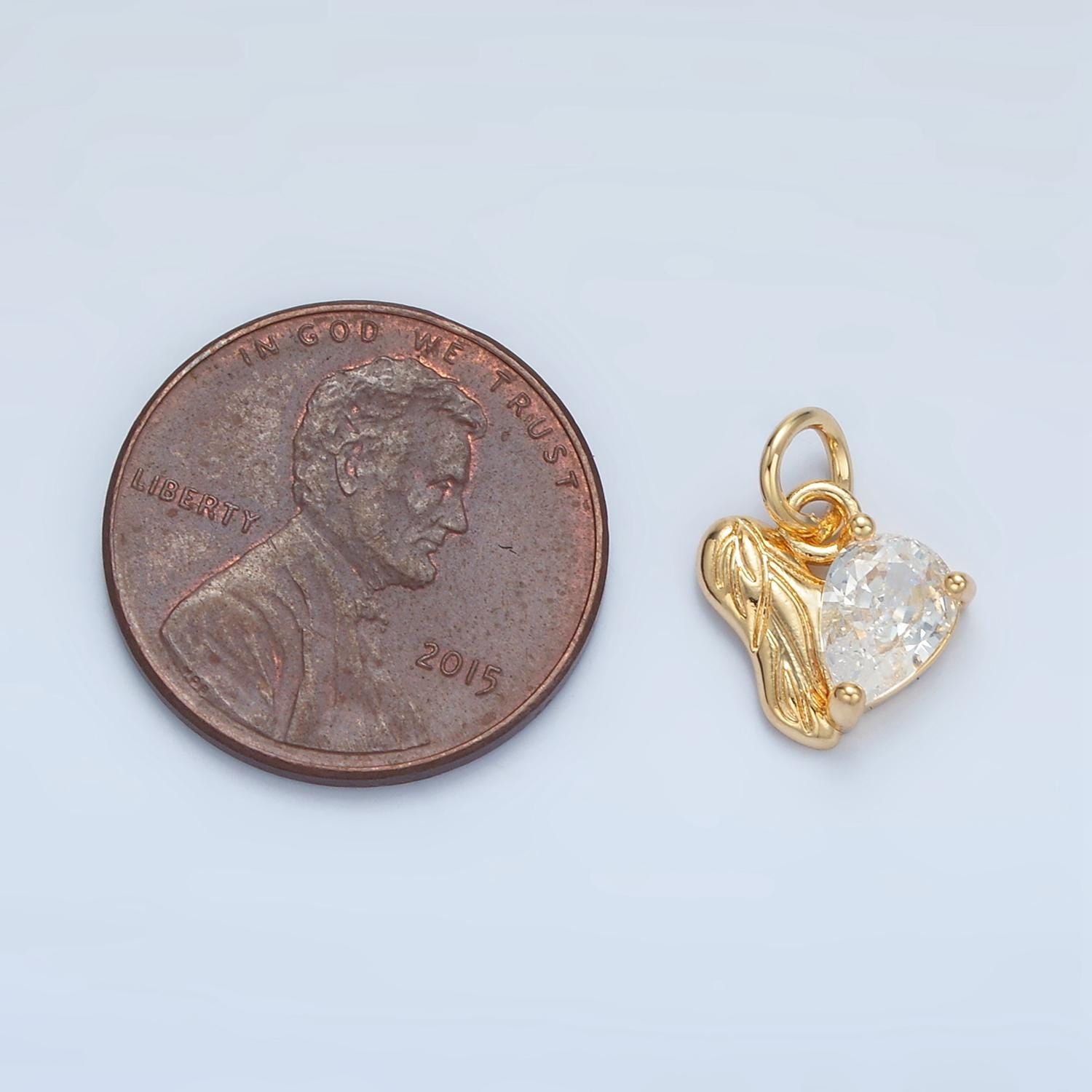 CZ Teardrop Engraved Half Heart Abstract Heart Gold Filled Charm |