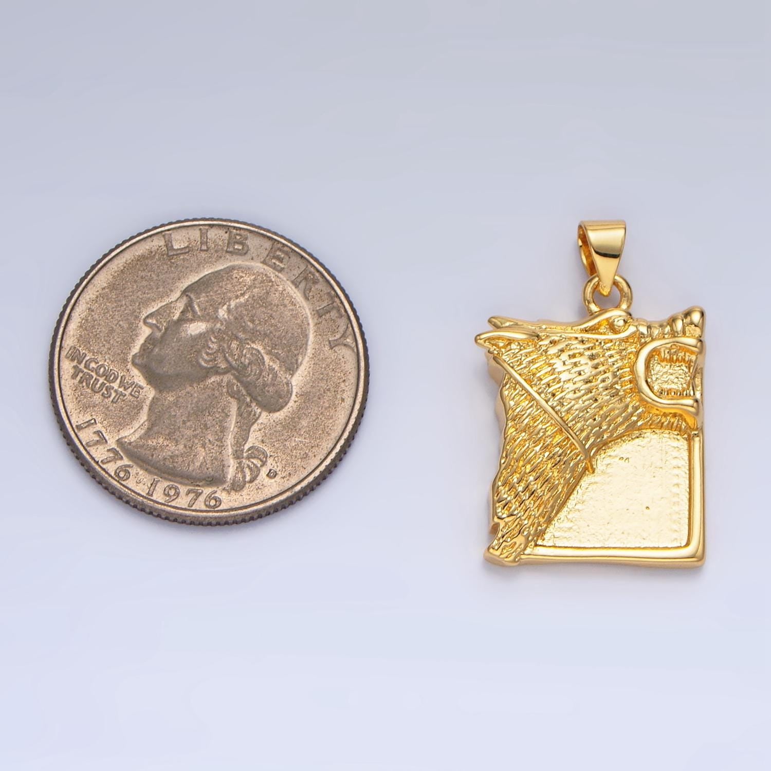 Gold Wolf Charm, 24K Gold Filled Pendant Tag Halloween Wild Animal Necklace Pendant for Men Jewelry Making I633