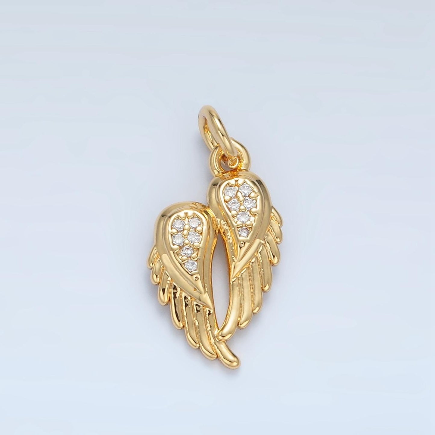 Double Angel Wing Micro Paved CZ Charm | X-291