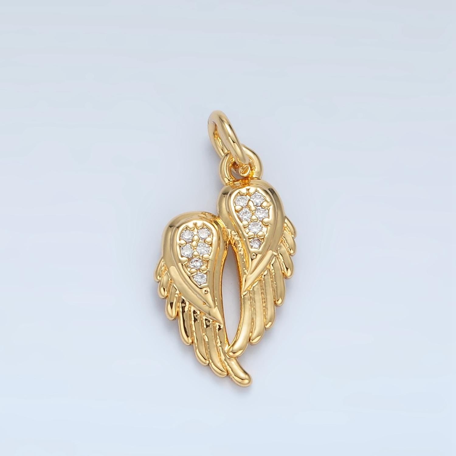 Double Angel Wing Micro Paved CZ Charm | X-291